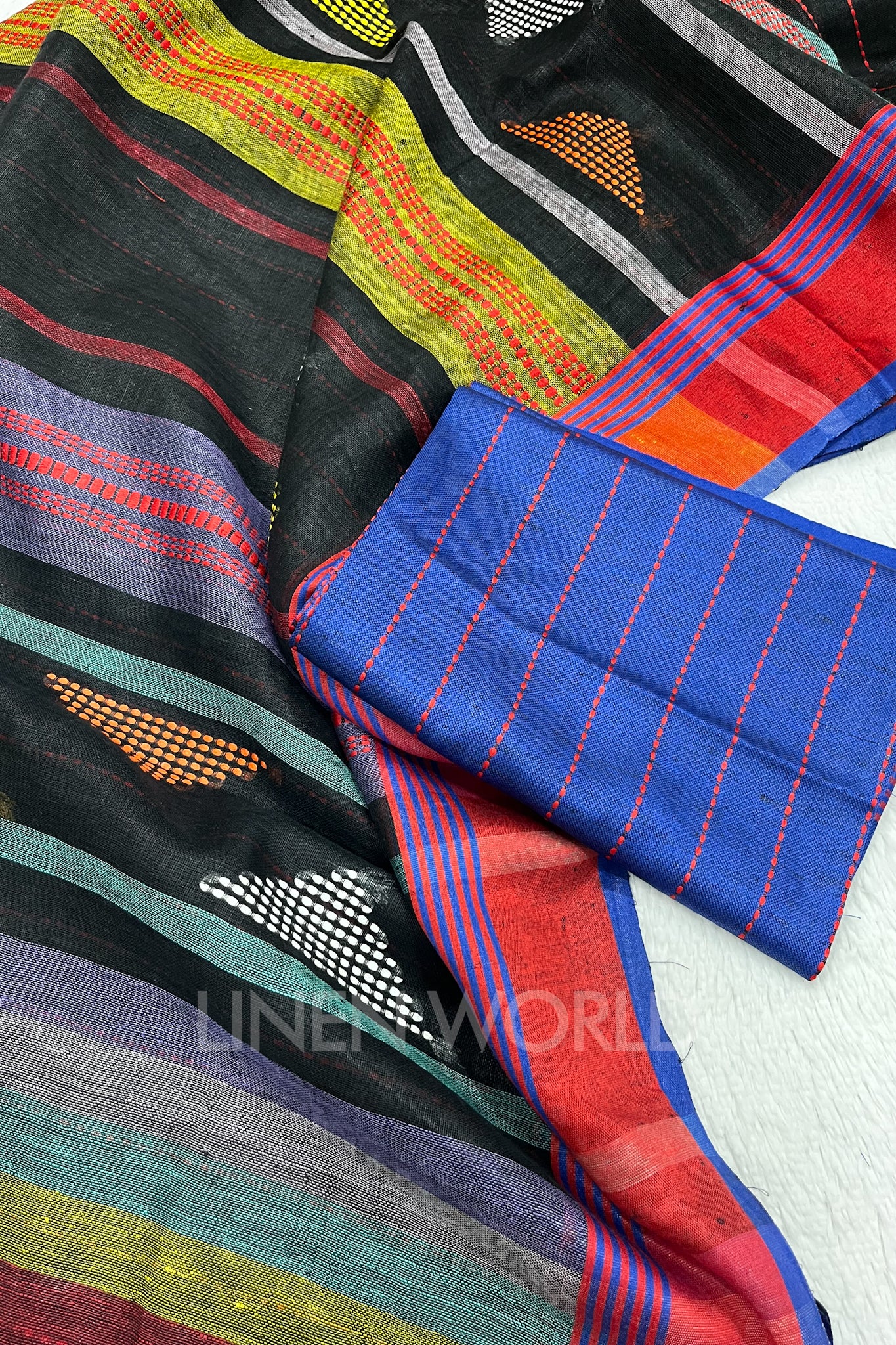 deesha (black handloom kantha linen saree) - linenworldonline.in