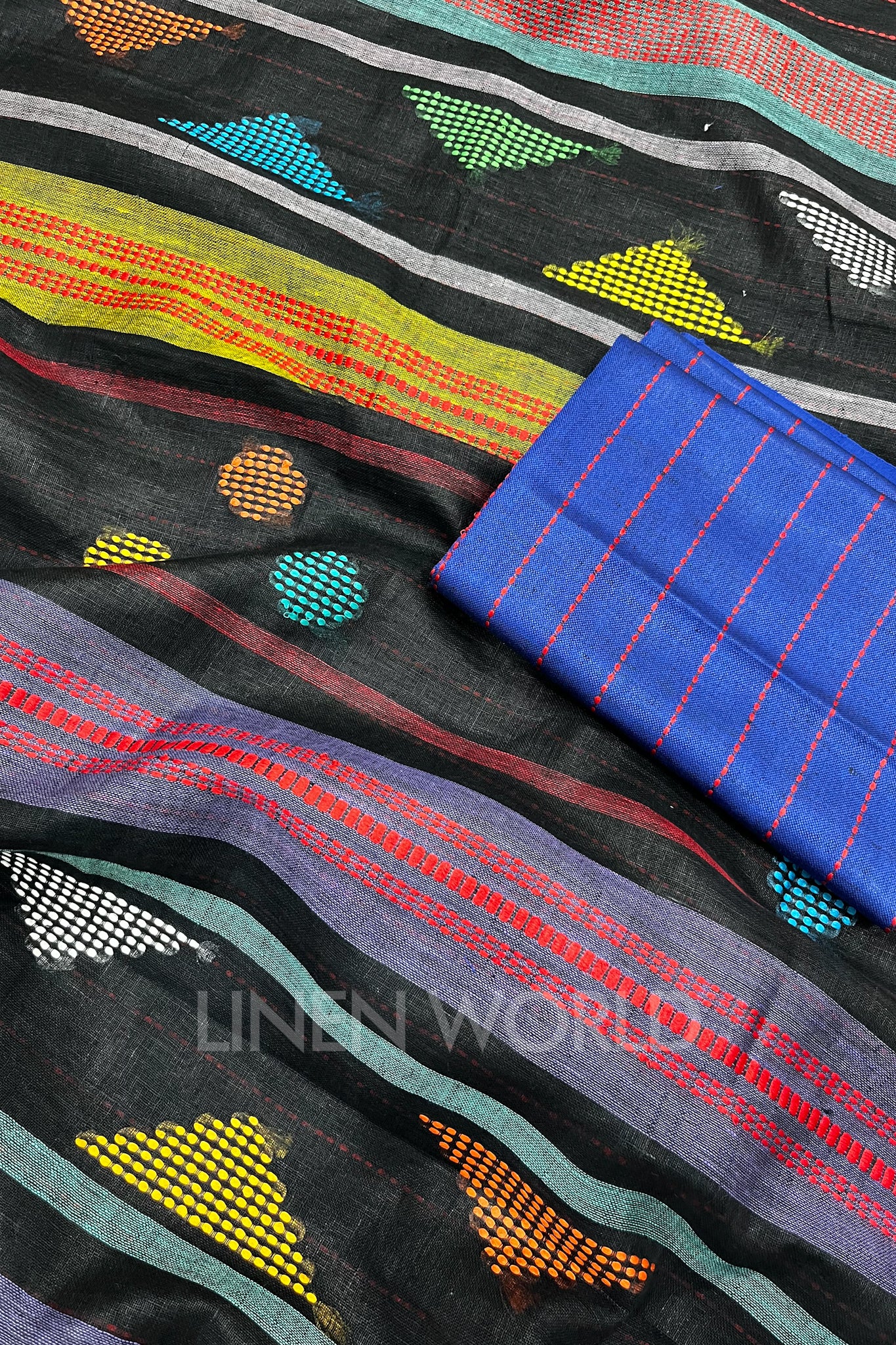 deesha (black handloom kantha linen saree) - linenworldonline.in