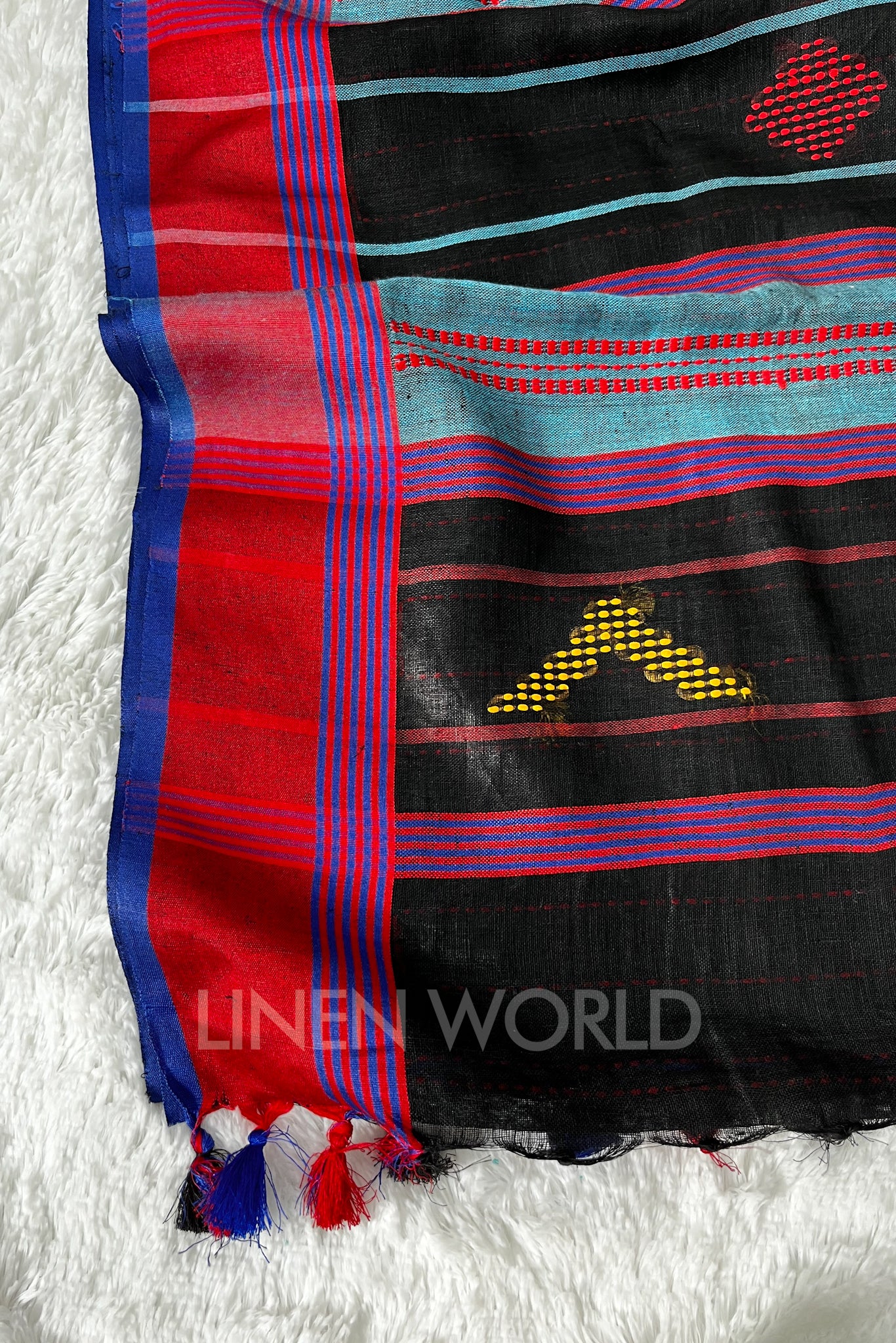 reva (black handloom kantha linen saree) - linenworldonline.in