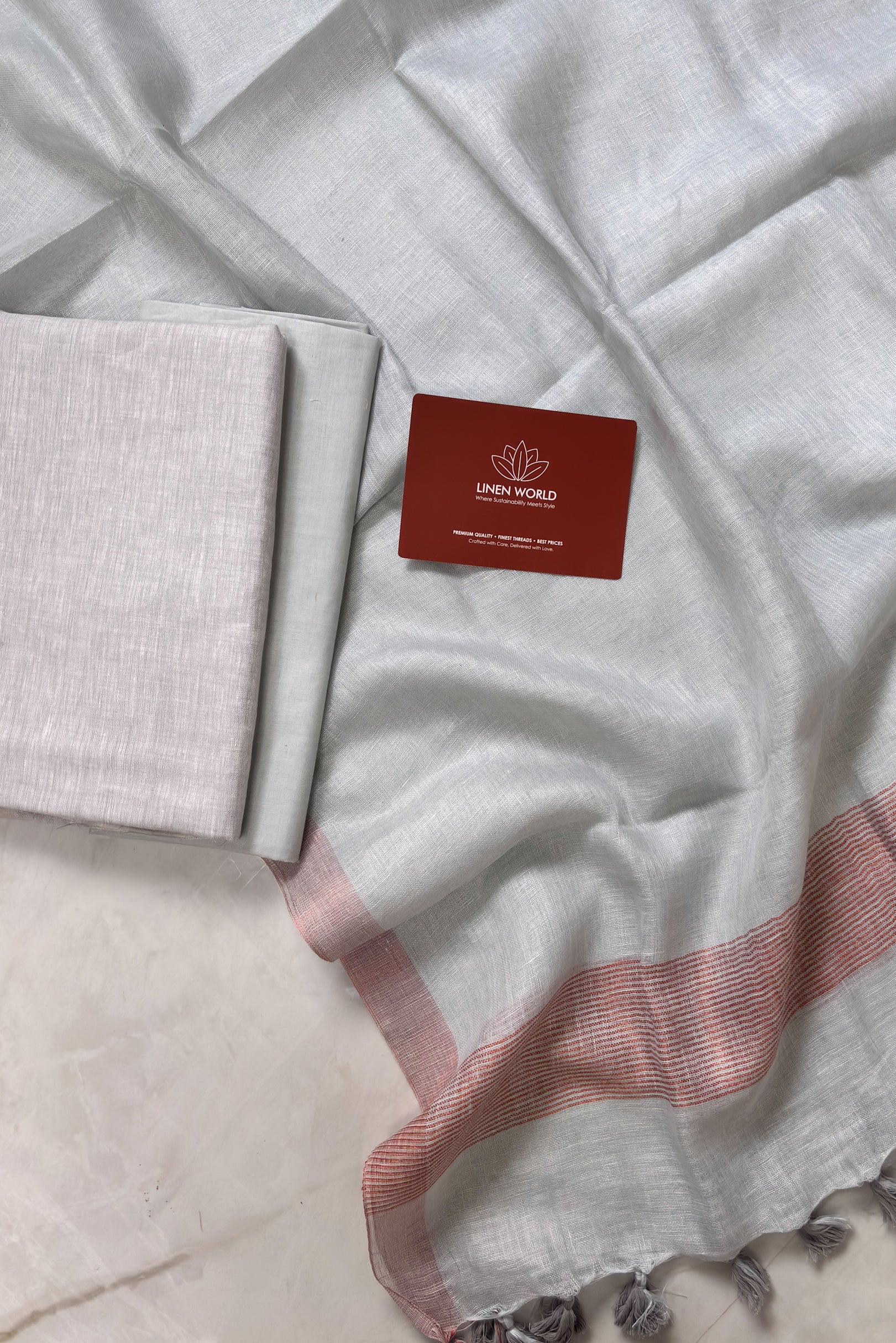 Gray pure linen unstitched dress material with 100% linen top, cotton bottom, and linen dupatta –  Linen World