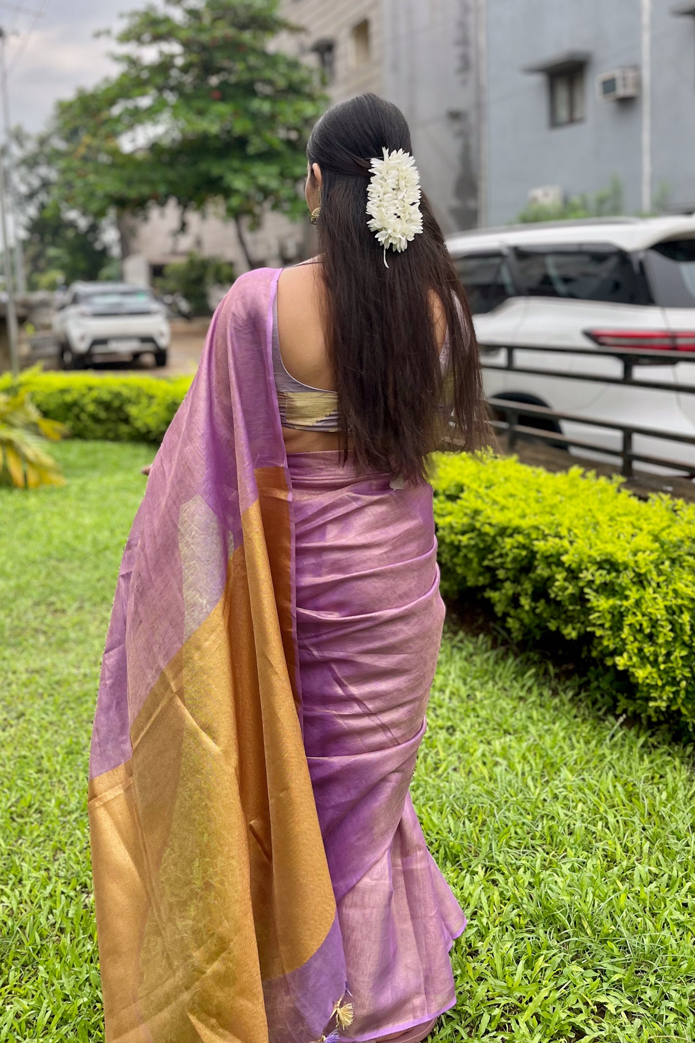 elsie - lavender zari linen sari - linenworldonline.in