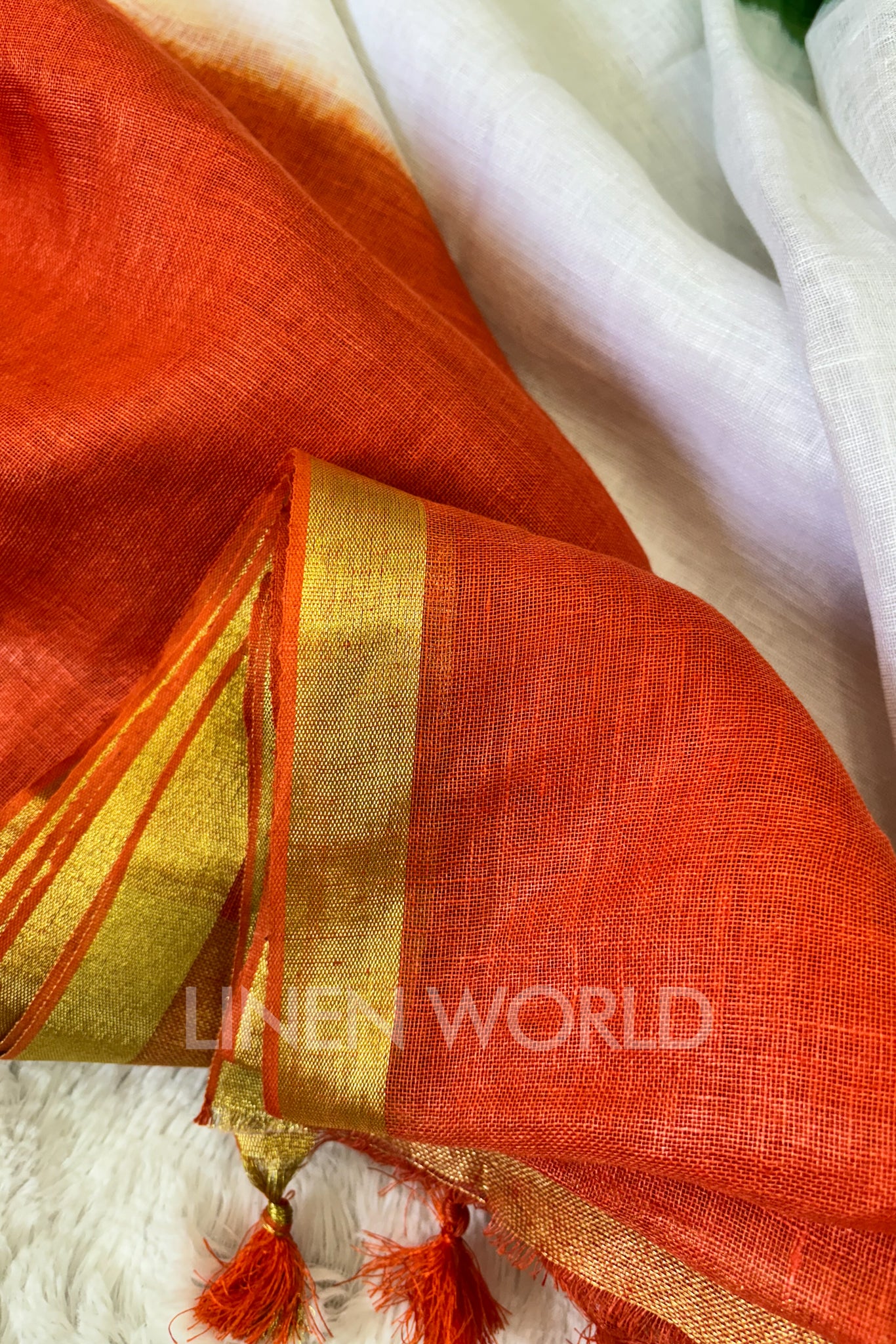 tricolour indian flag linen saree - linenworldonline.in