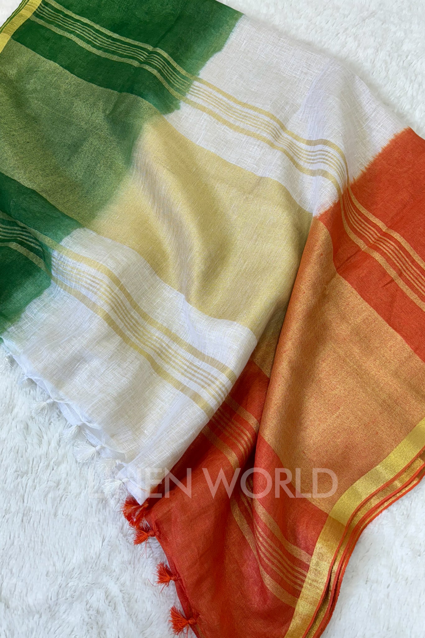 tricolour indian flag linen saree - linenworldonline.in