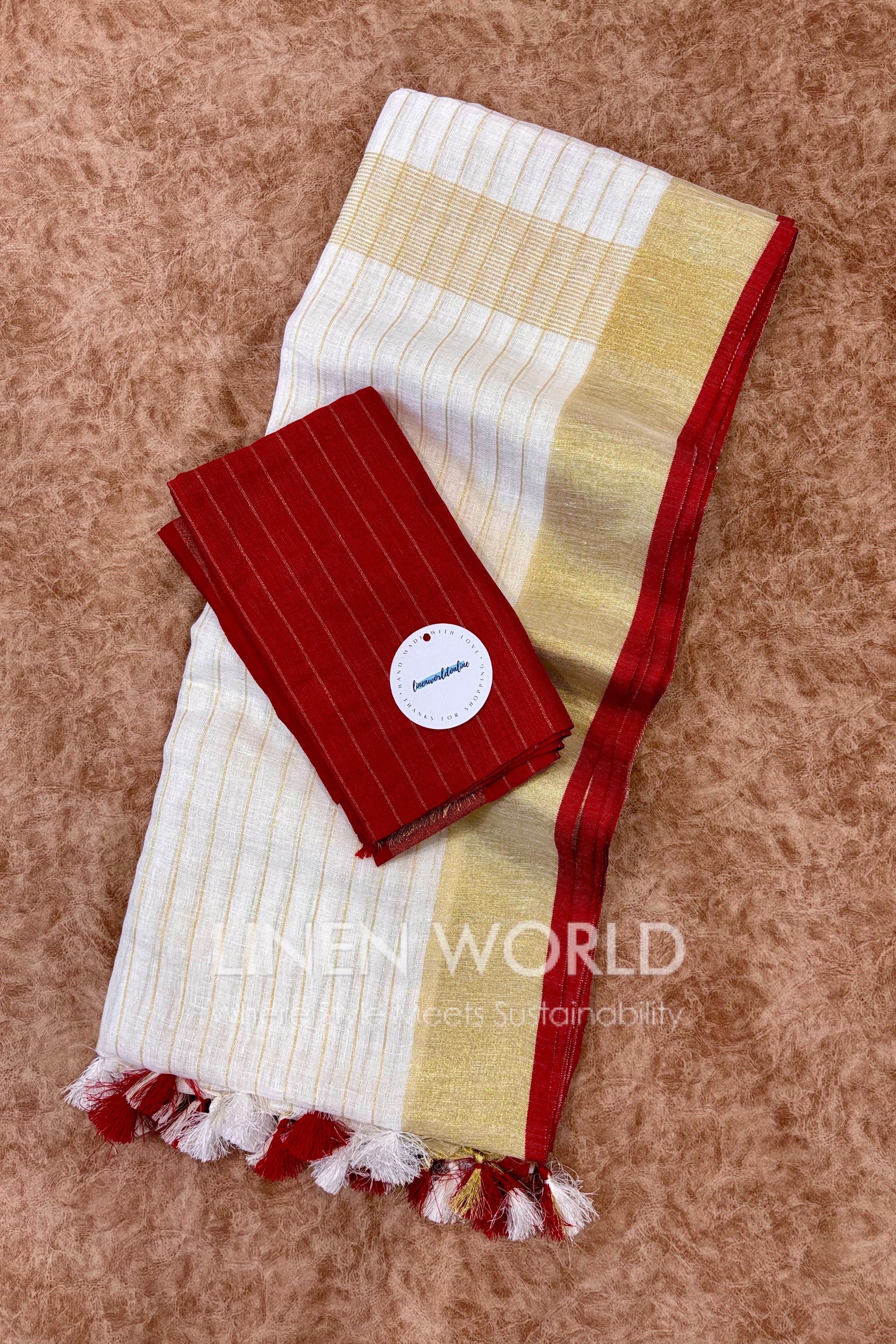 onam special stripe pure linen saree - linen world