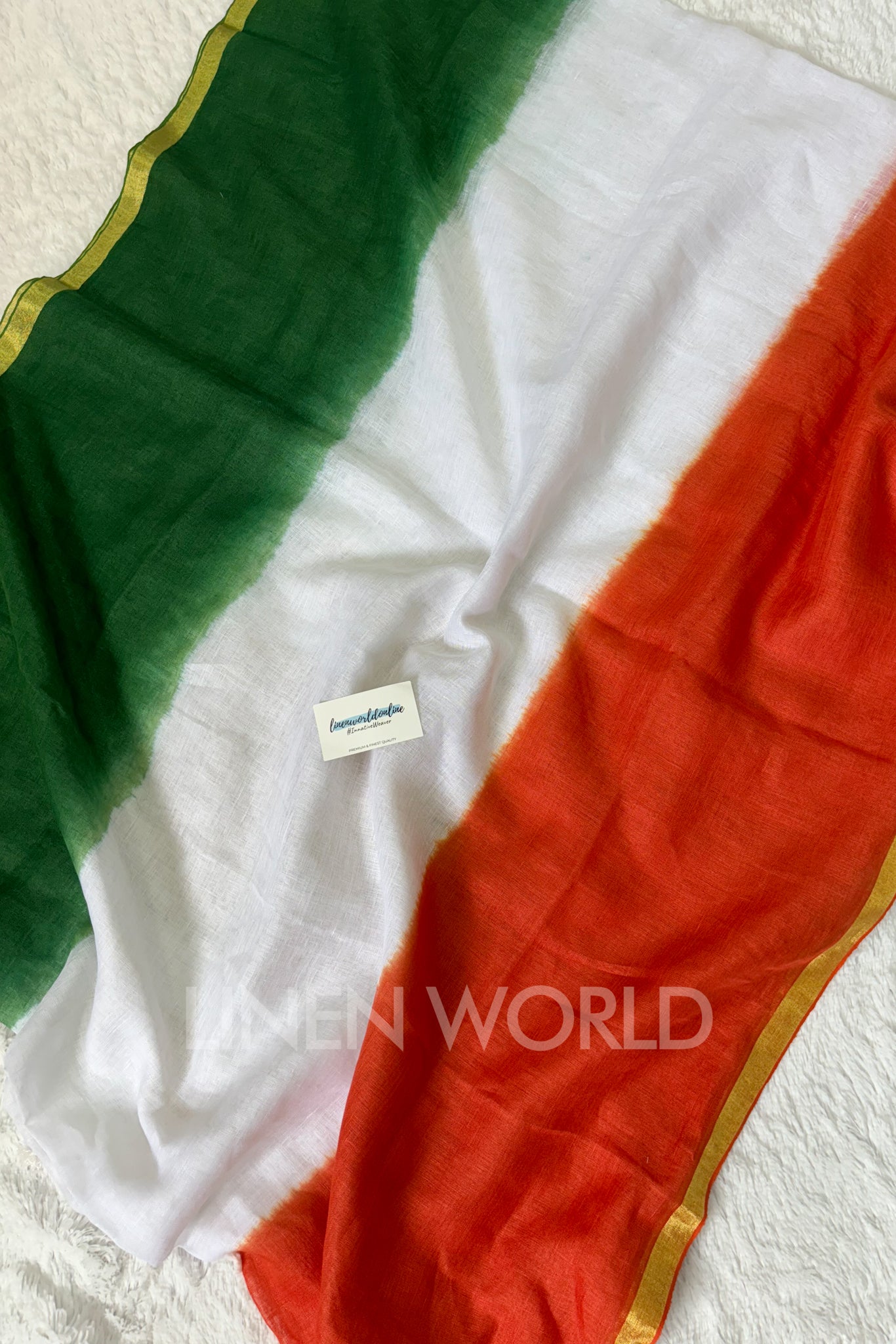 tricolour indian flag linen saree - linenworldonline.in