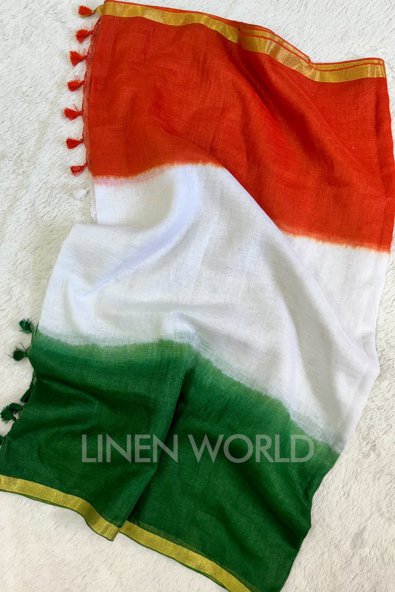 tricolour indian flag linen saree - linenworldonline.in