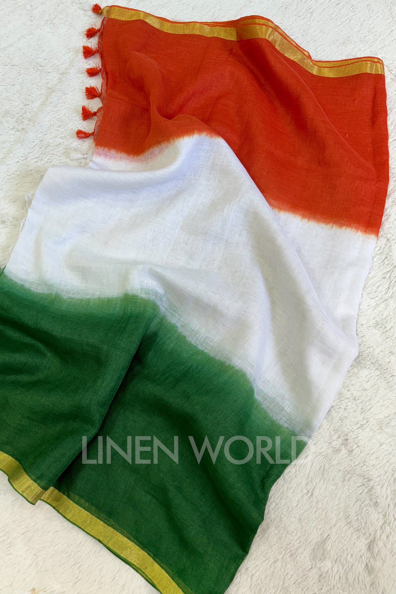 tricolour indian flag linen saree - linenworldonline.in