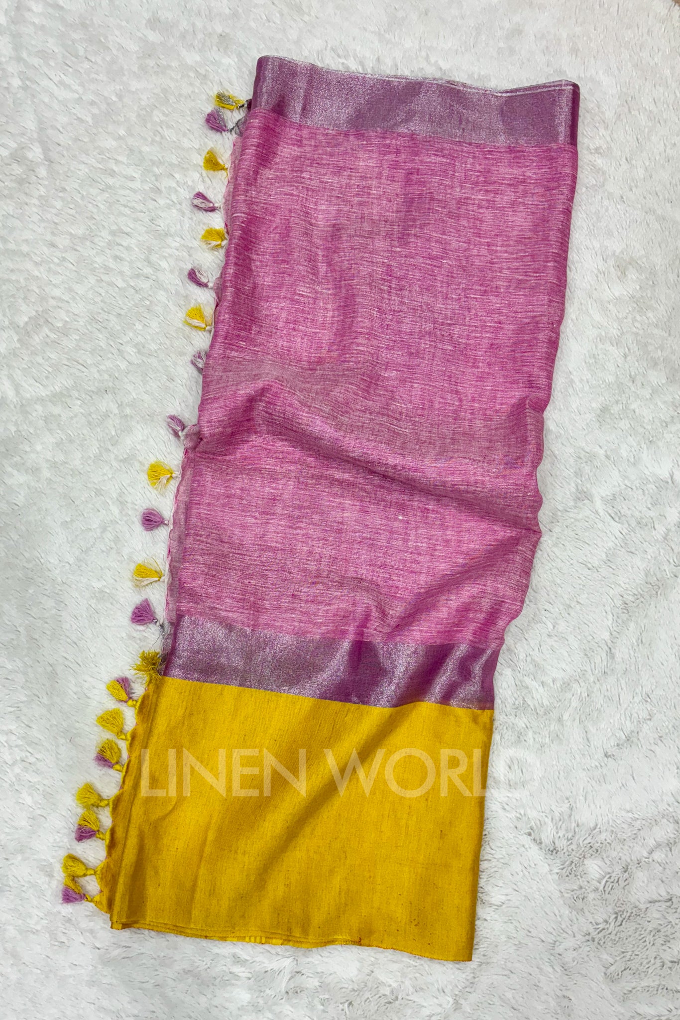 pink handwoven pure linen saree - linenworldonline.in