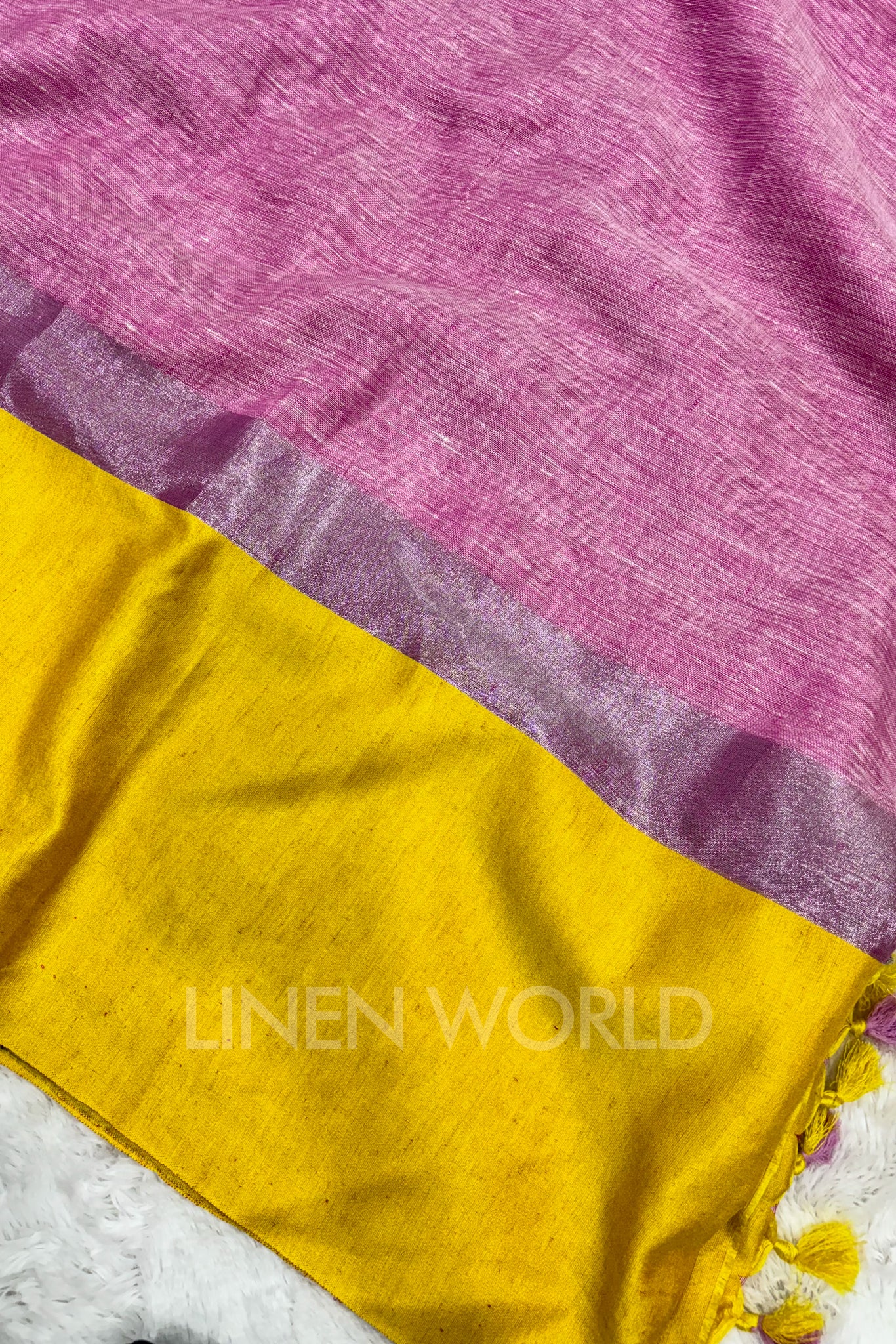 pink handwoven pure linen saree - linenworldonline.in