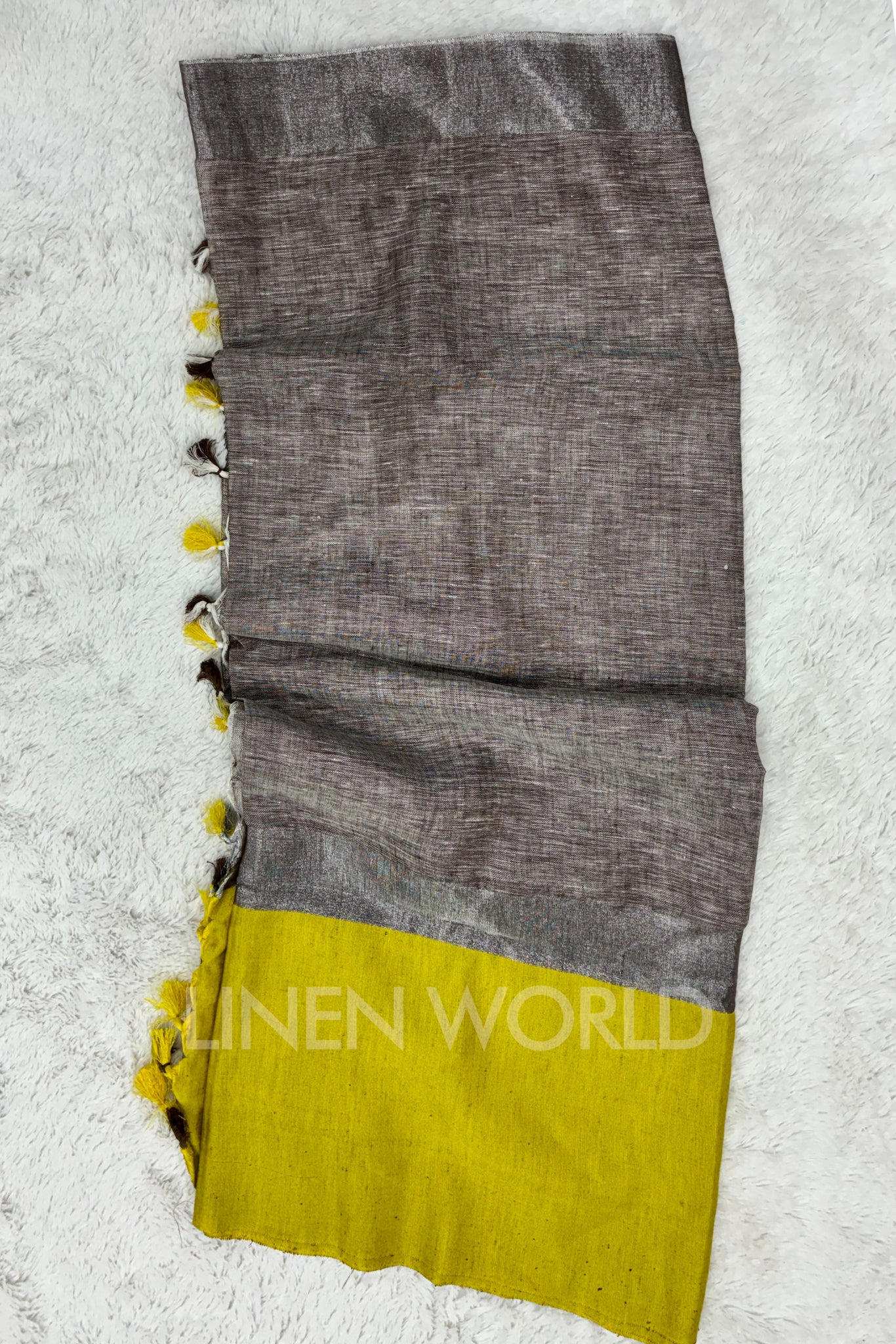 brown handwoven pure linen saree - linenworldonline.in