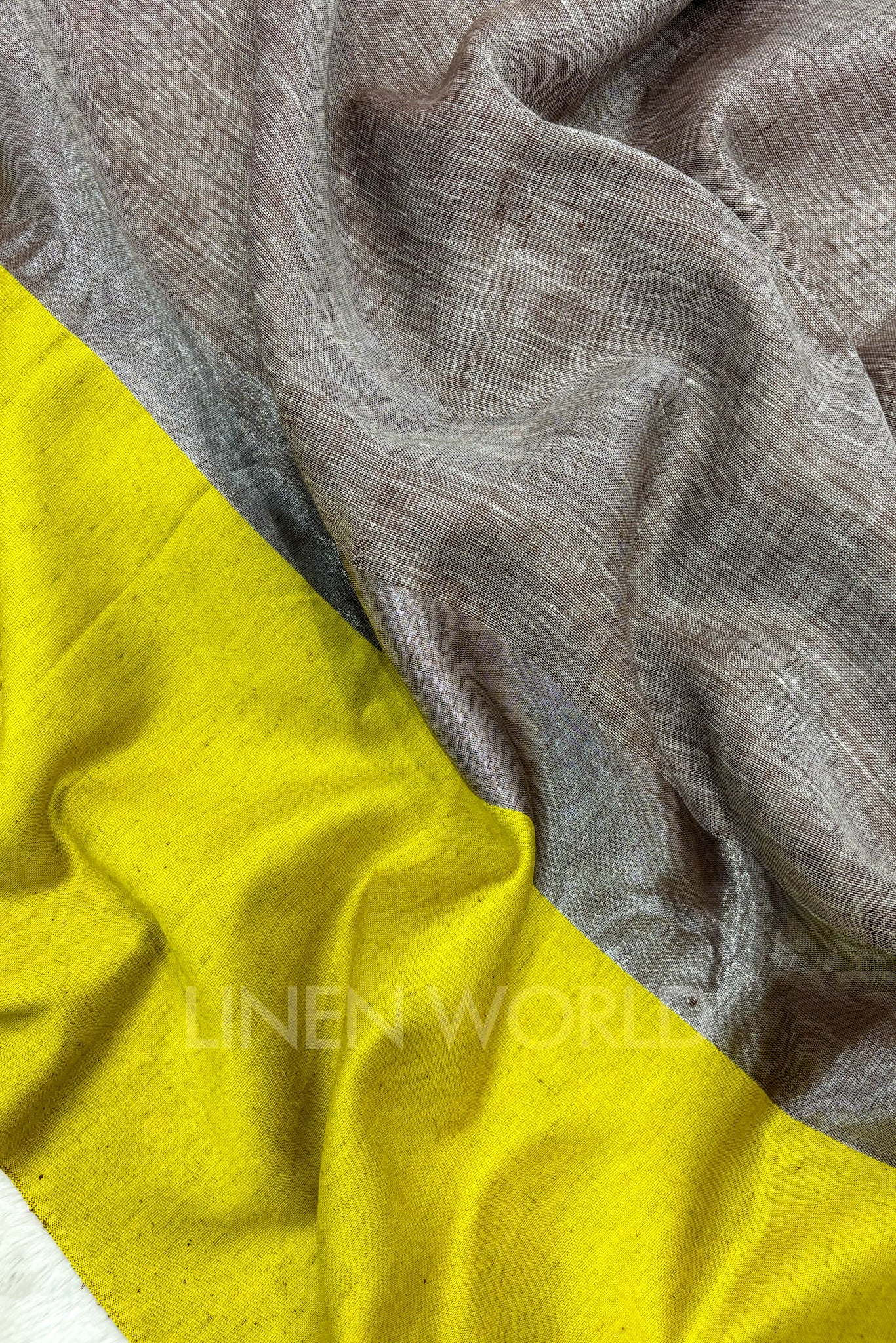 brown handwoven pure linen saree - linenworldonline.in