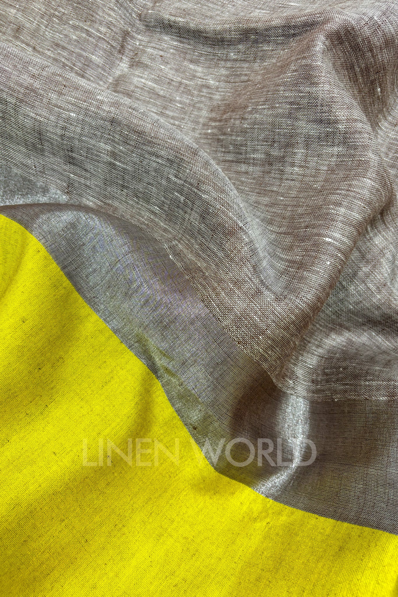 brown handwoven pure linen saree - linenworldonline.in