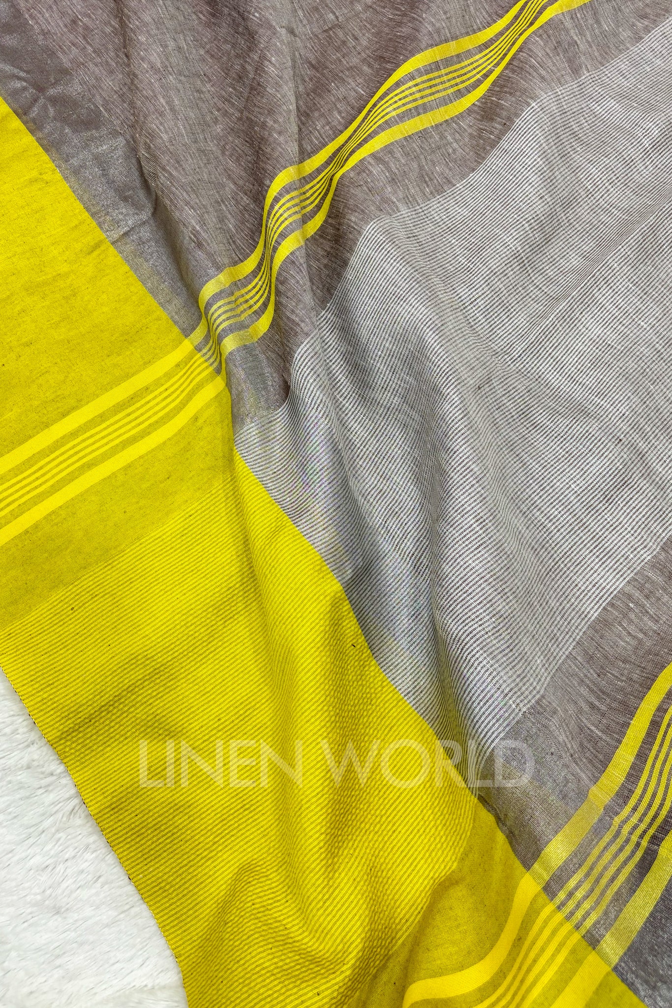 brown handwoven pure linen saree - linenworldonline.in