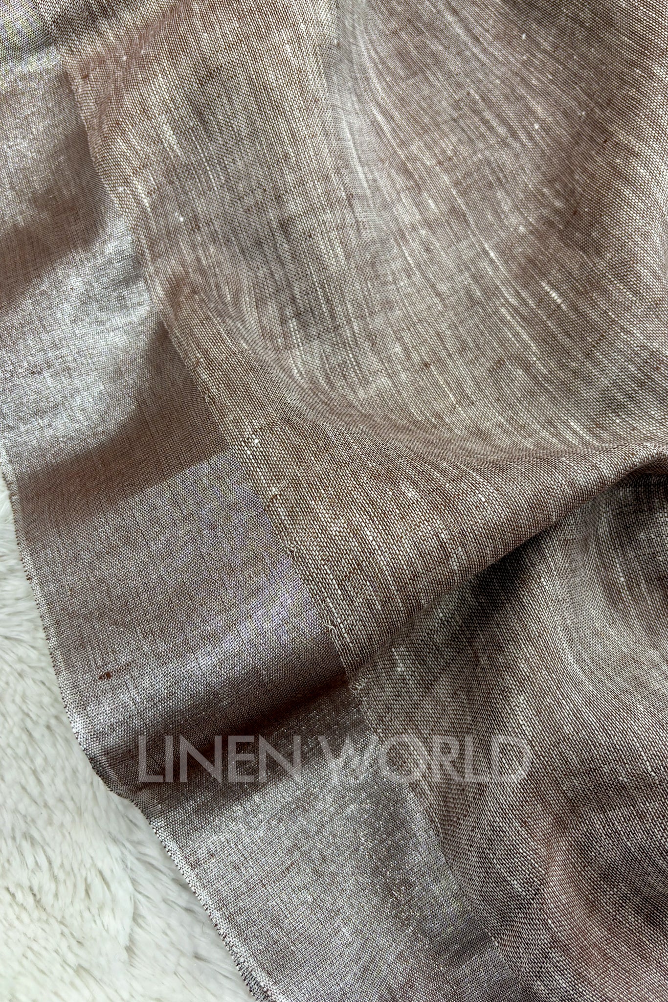 brown handwoven pure linen saree - linenworldonline.in