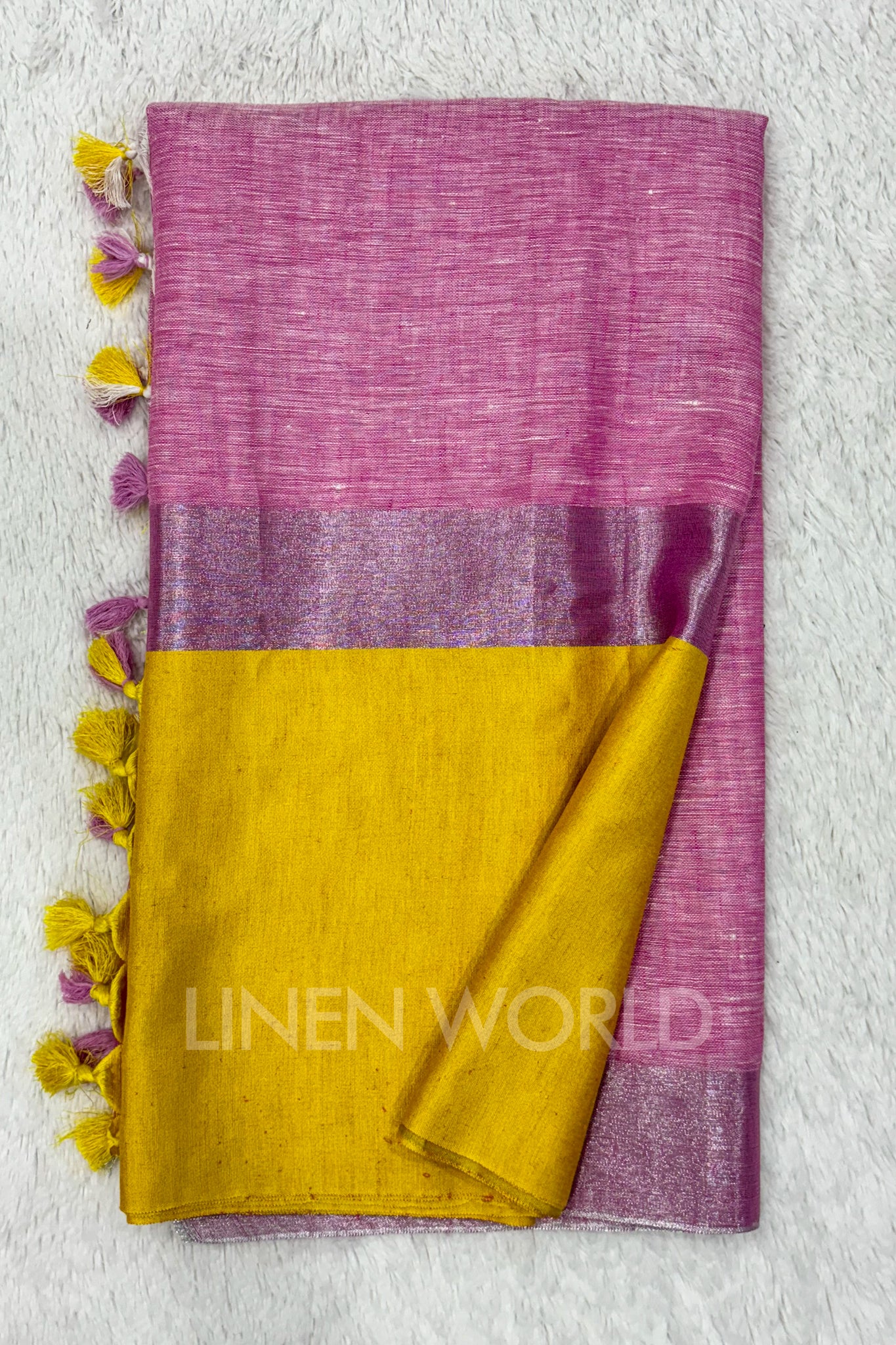 pink handwoven pure linen saree - linenworldonline.in