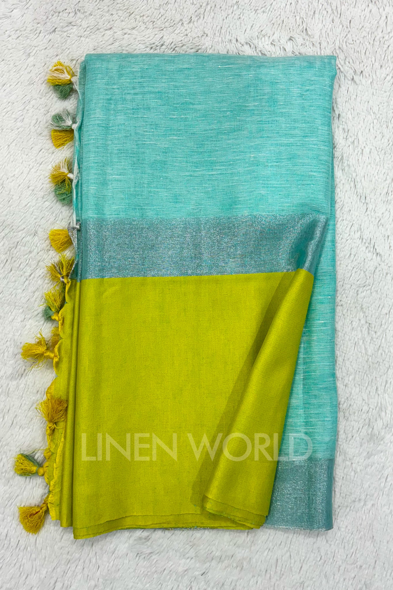 sea green handwoven pure linen saree - linenworldonline.in