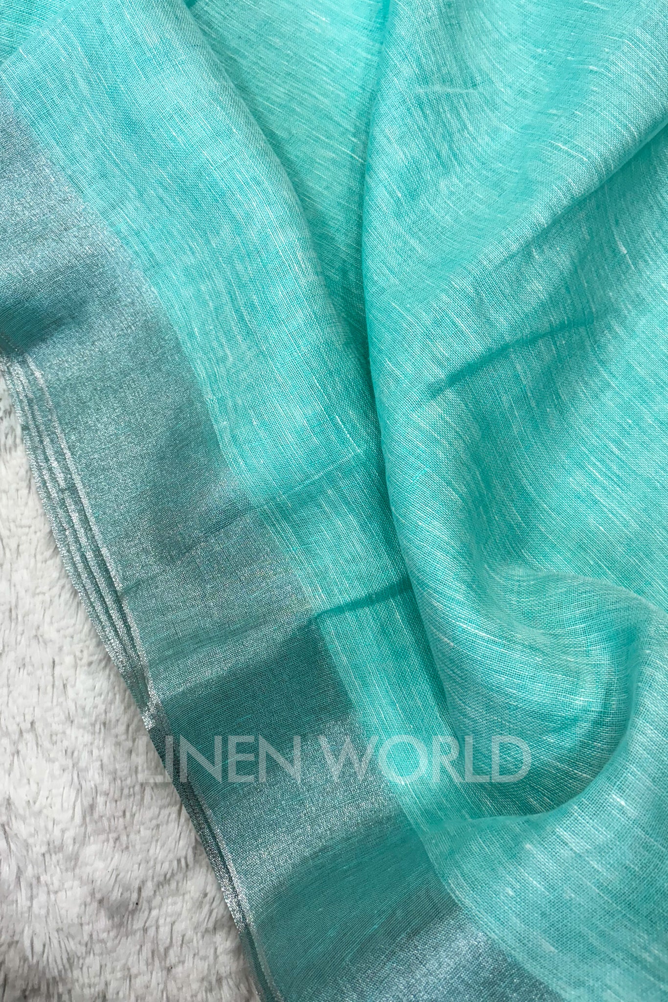 sea green handwoven pure linen saree - linenworldonline.in