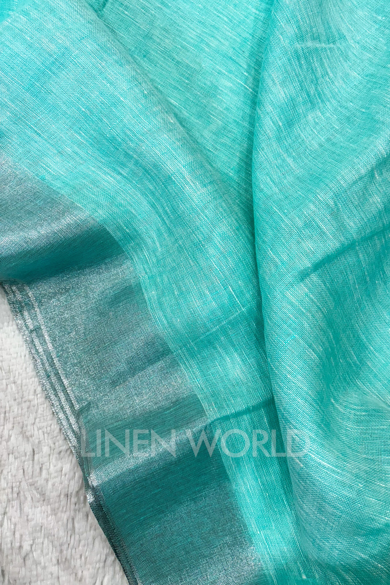 sea green handwoven pure linen saree - linenworldonline.in