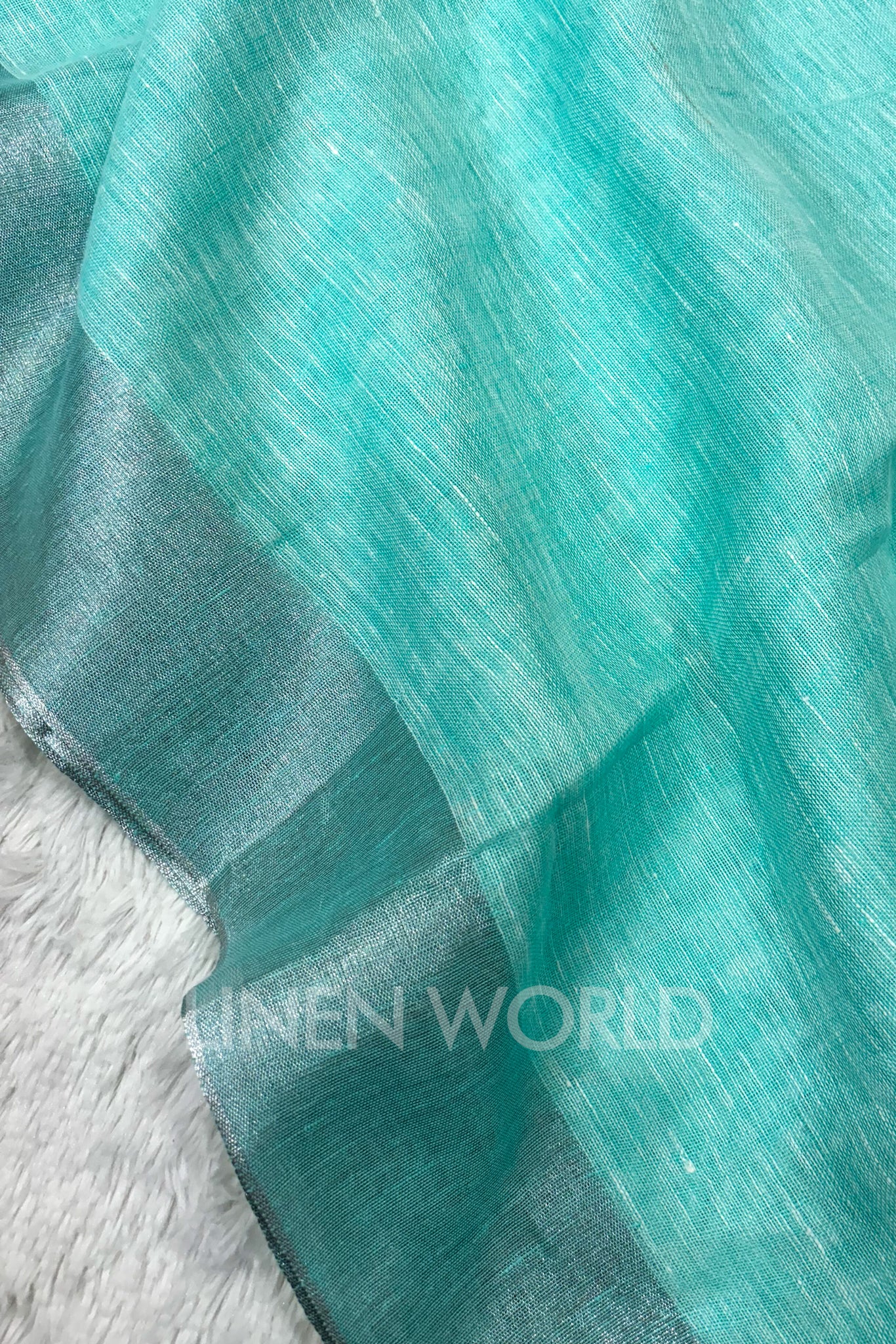 sea green handwoven pure linen saree - linenworldonline.in