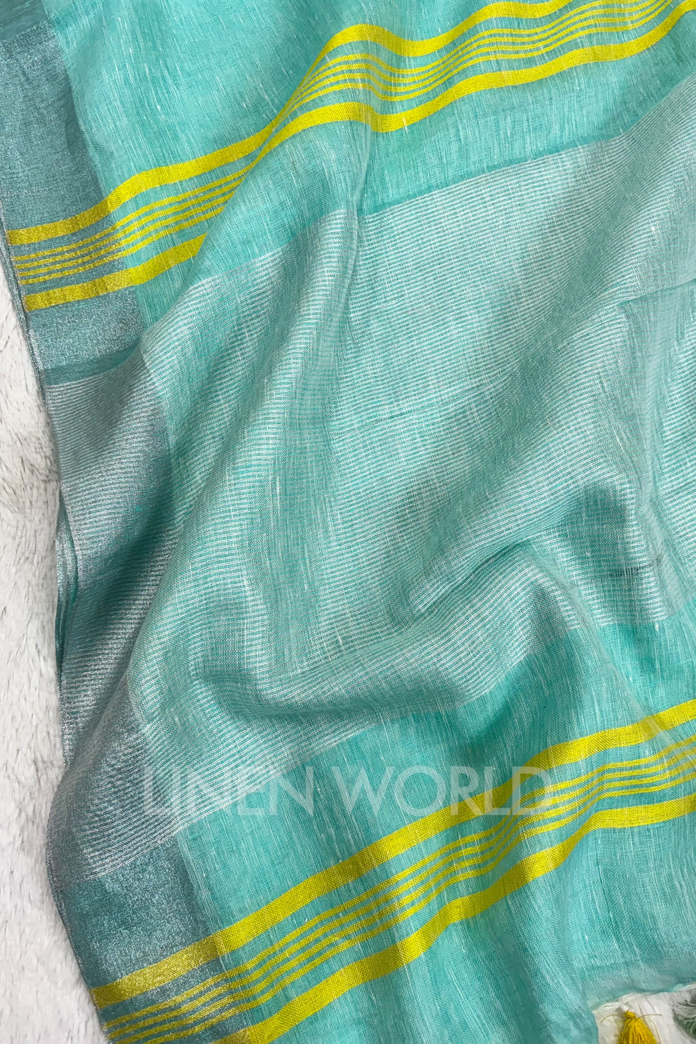 sea green handwoven pure linen saree - linenworldonline.in