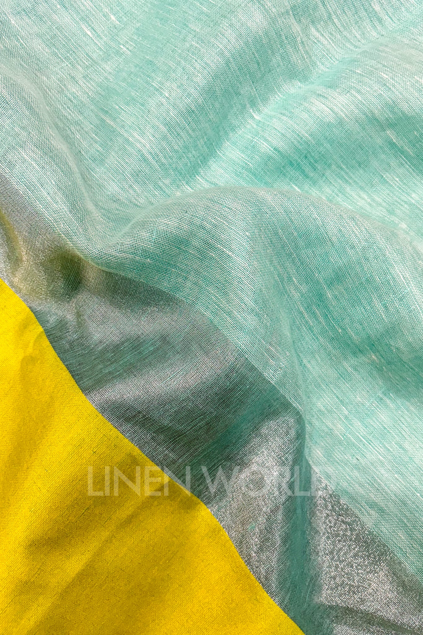 sea green handwoven pure linen saree - linenworldonline.in