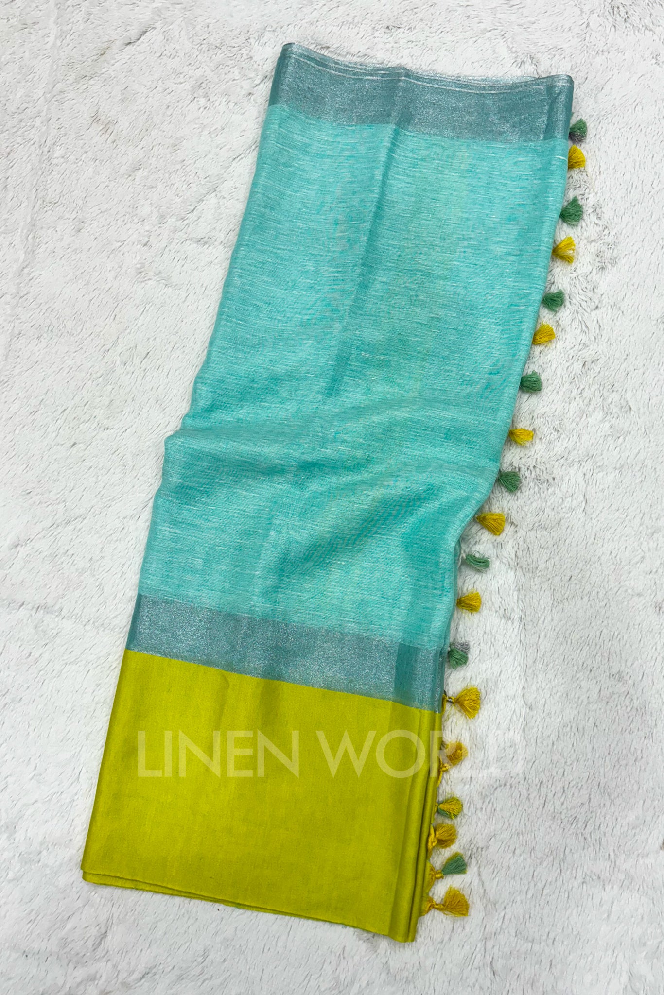 sea green handwoven pure linen saree - linenworldonline.in