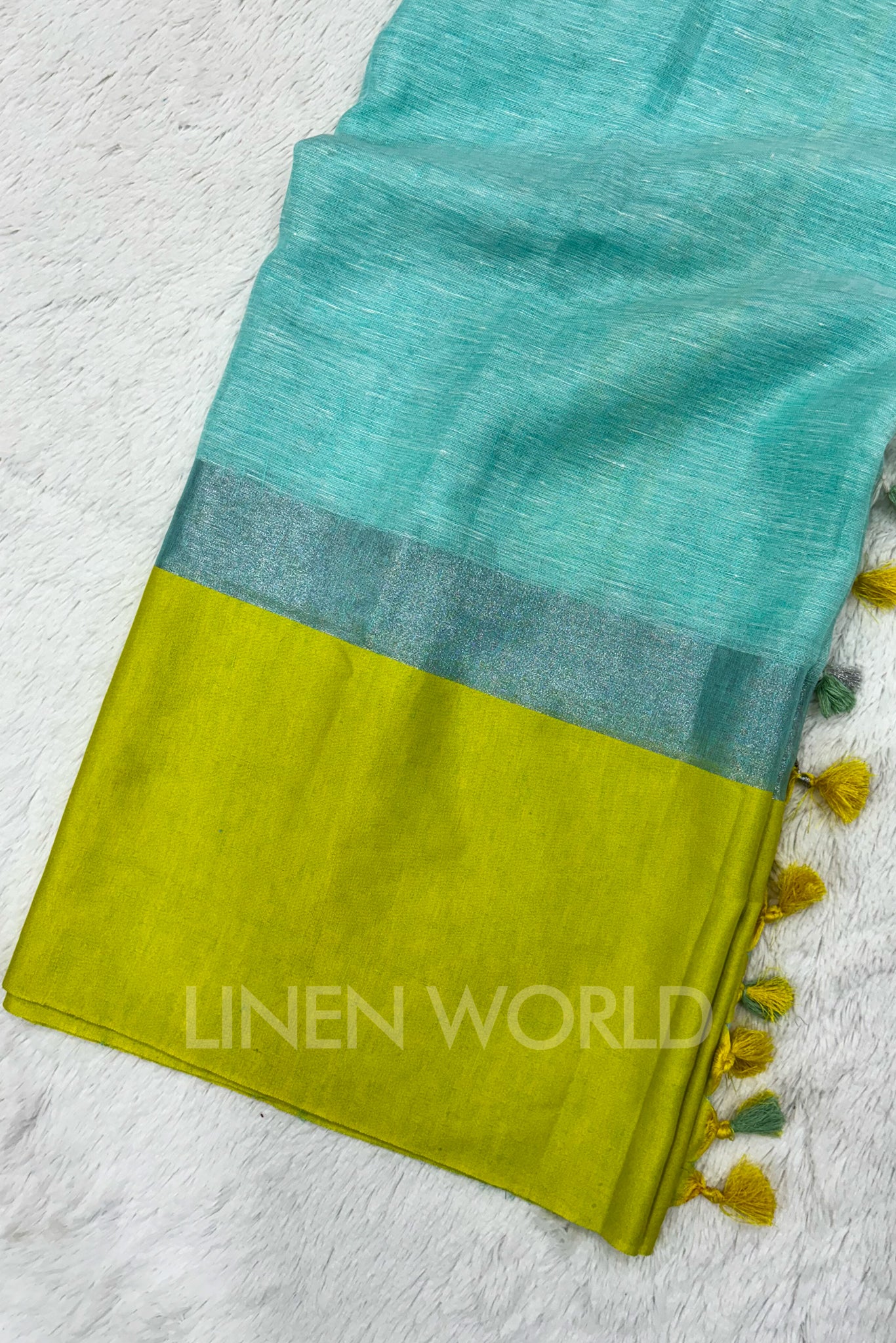 sea green handwoven pure linen saree - linenworldonline.in