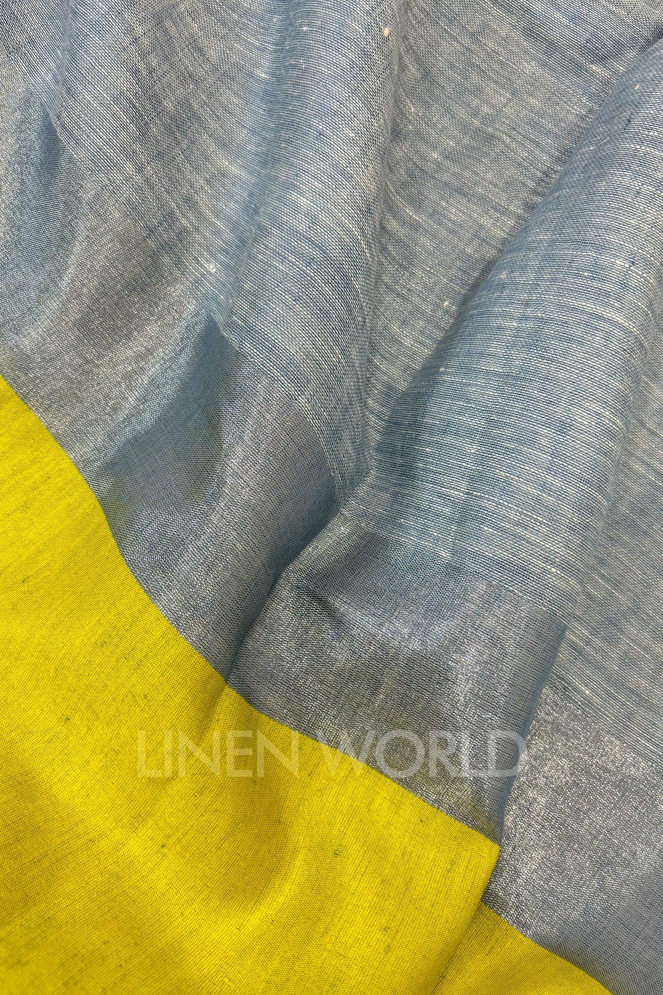 blue handwoven pure linen saree - linenworldonline.in