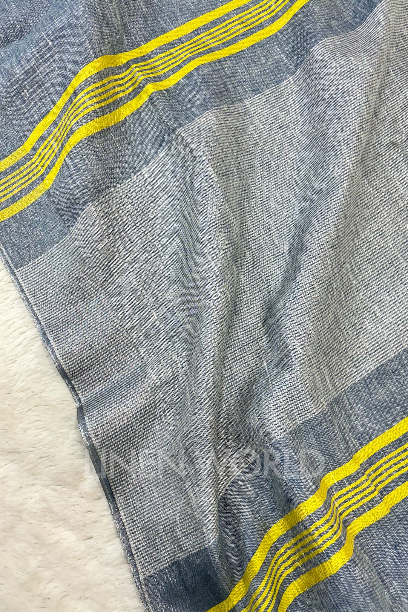 blue handwoven pure linen saree - linenworldonline.in