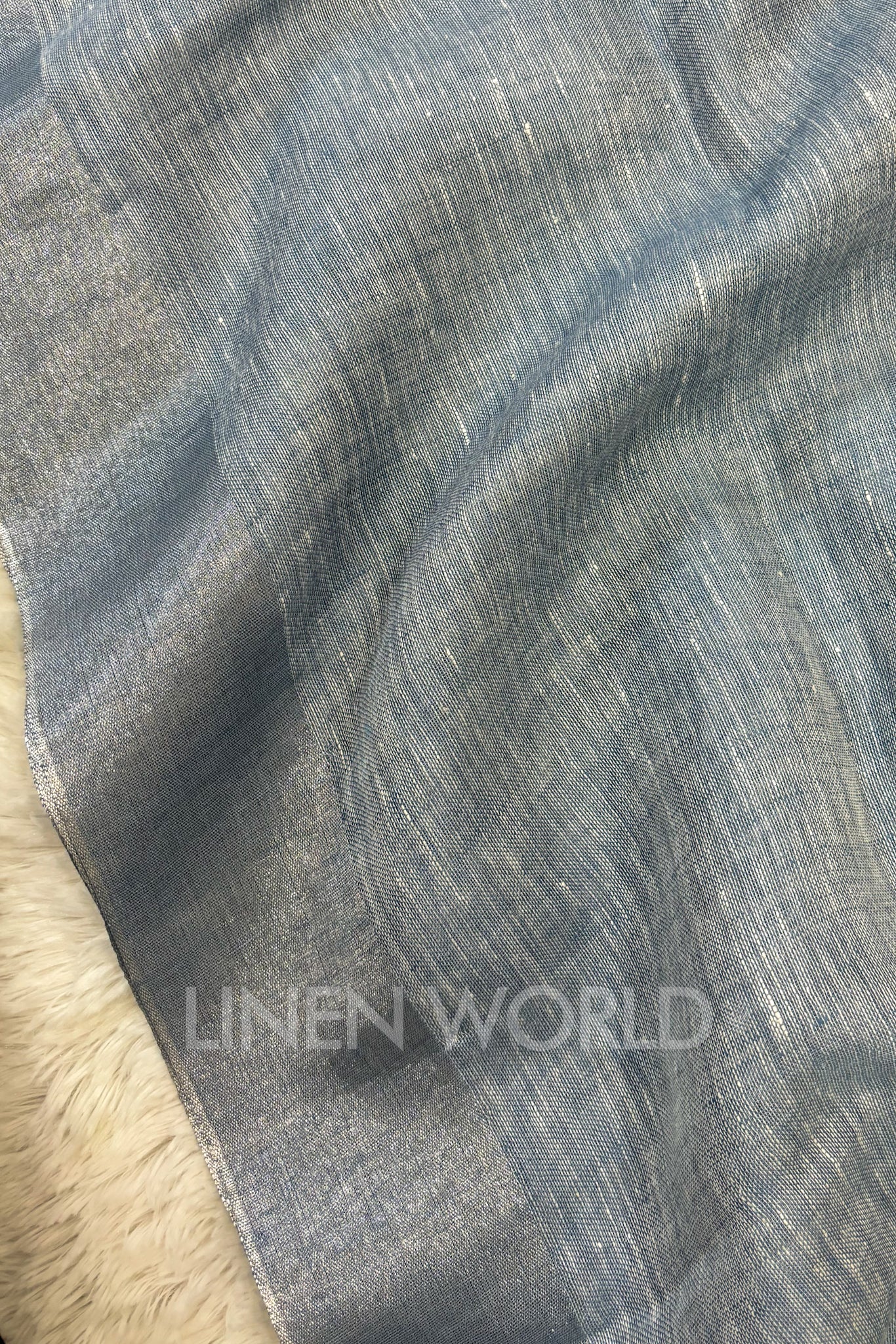 blue handwoven pure linen saree - linenworldonline.in