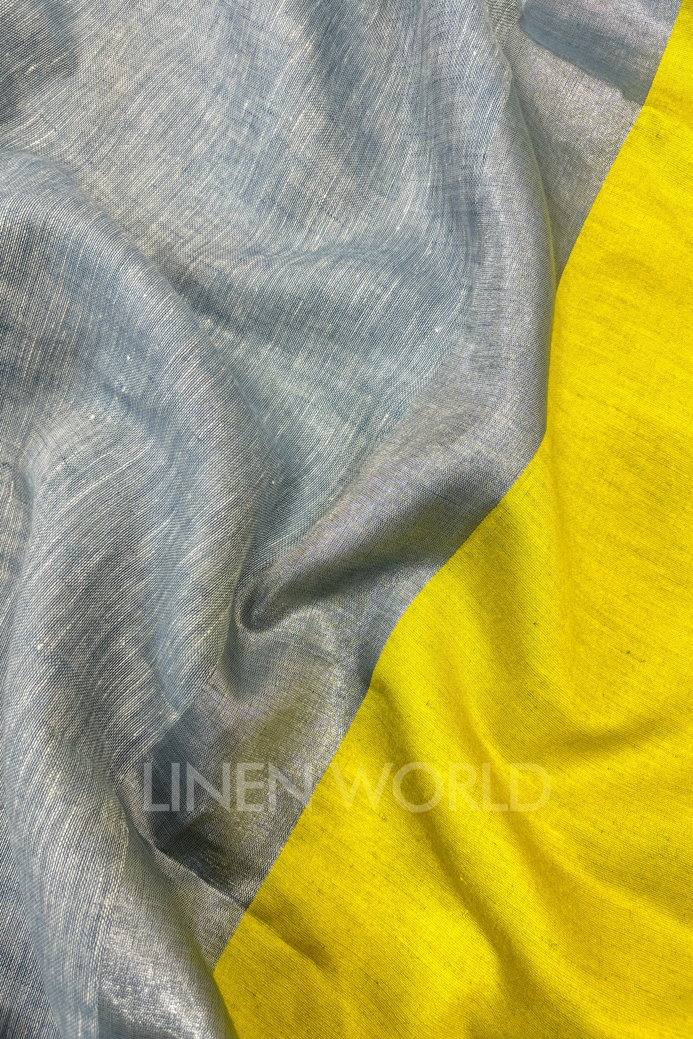 blue handwoven pure linen saree - linenworldonline.in