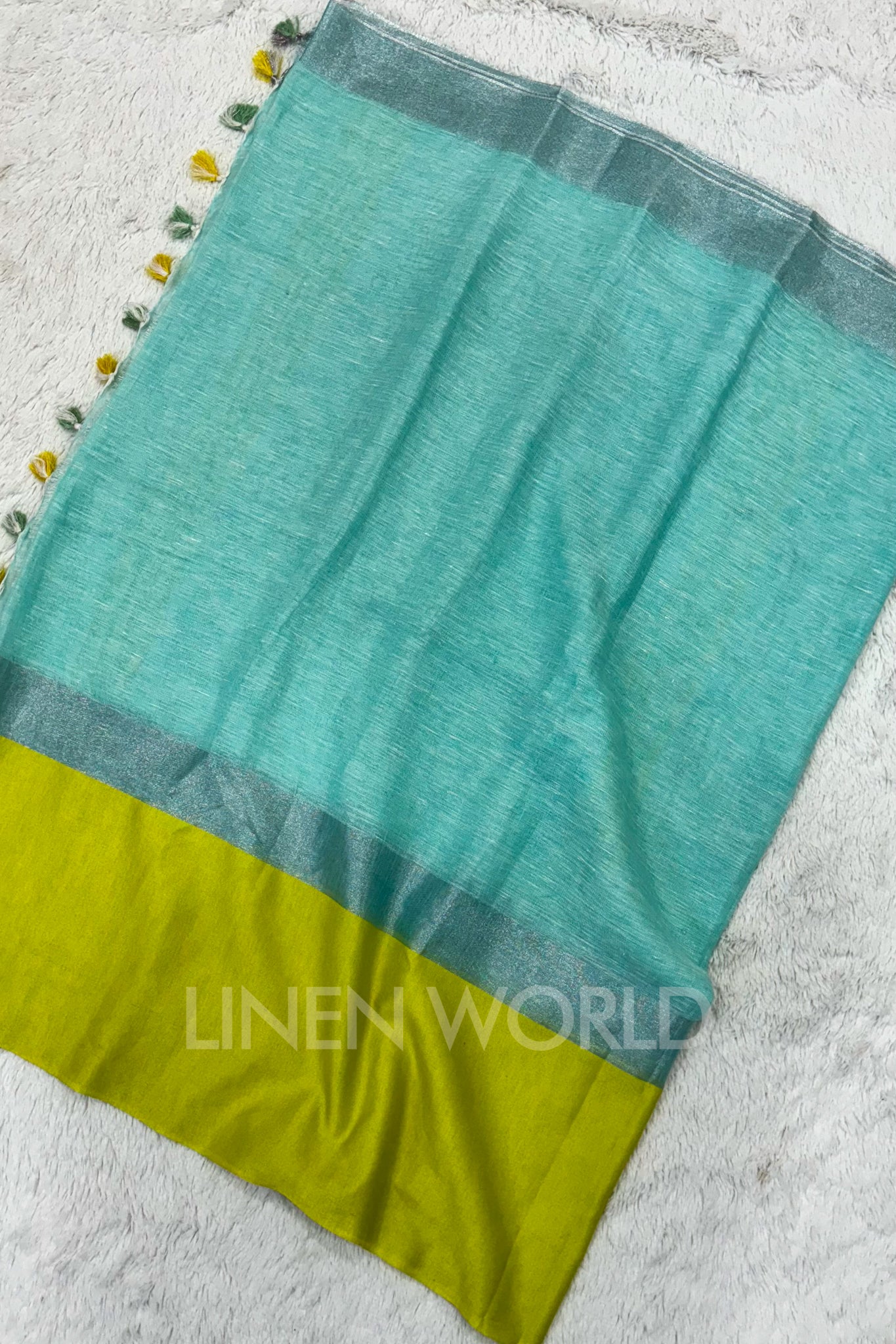 sea green handwoven pure linen saree - linenworldonline.in