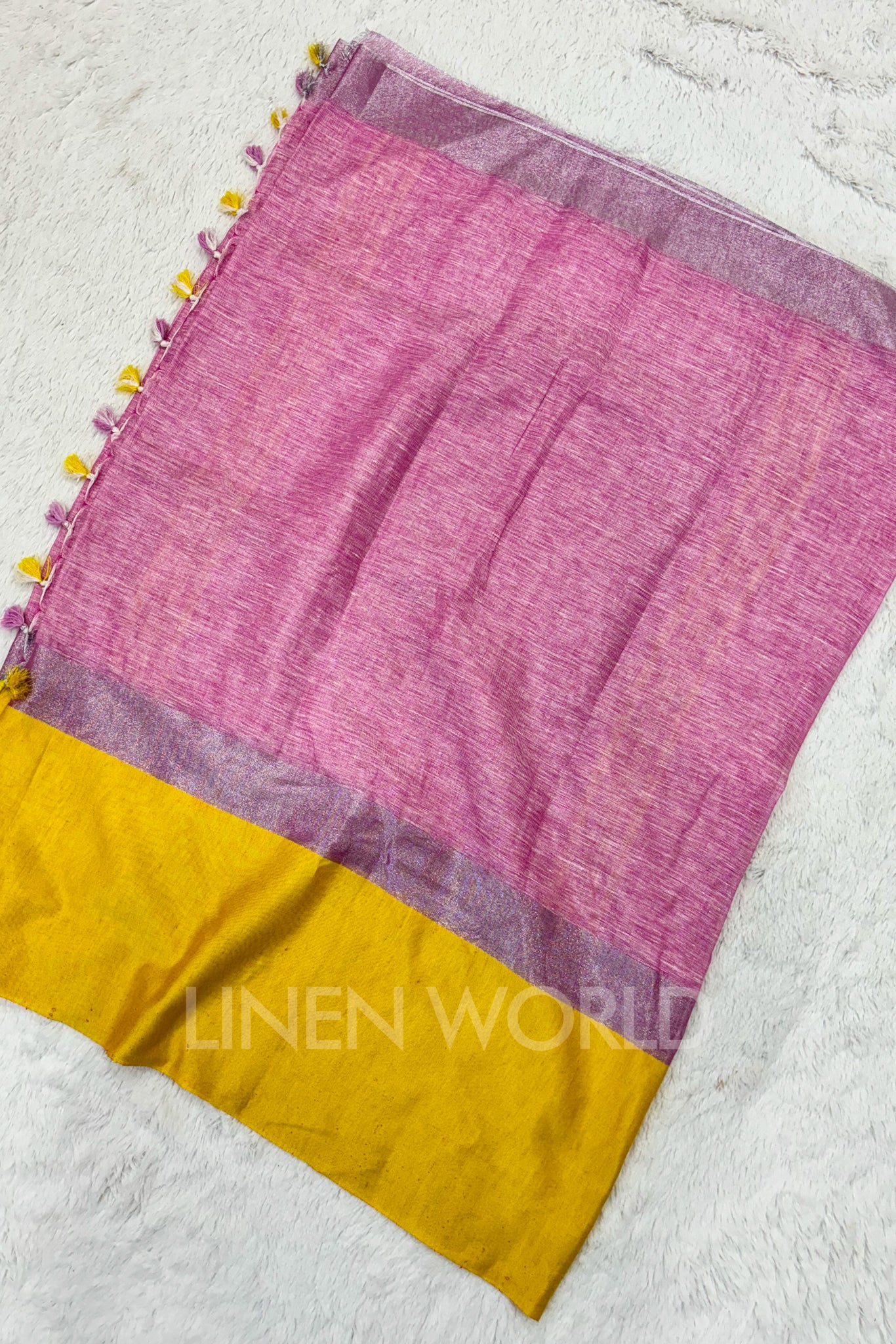 pink handwoven pure linen saree - linenworldonline.in