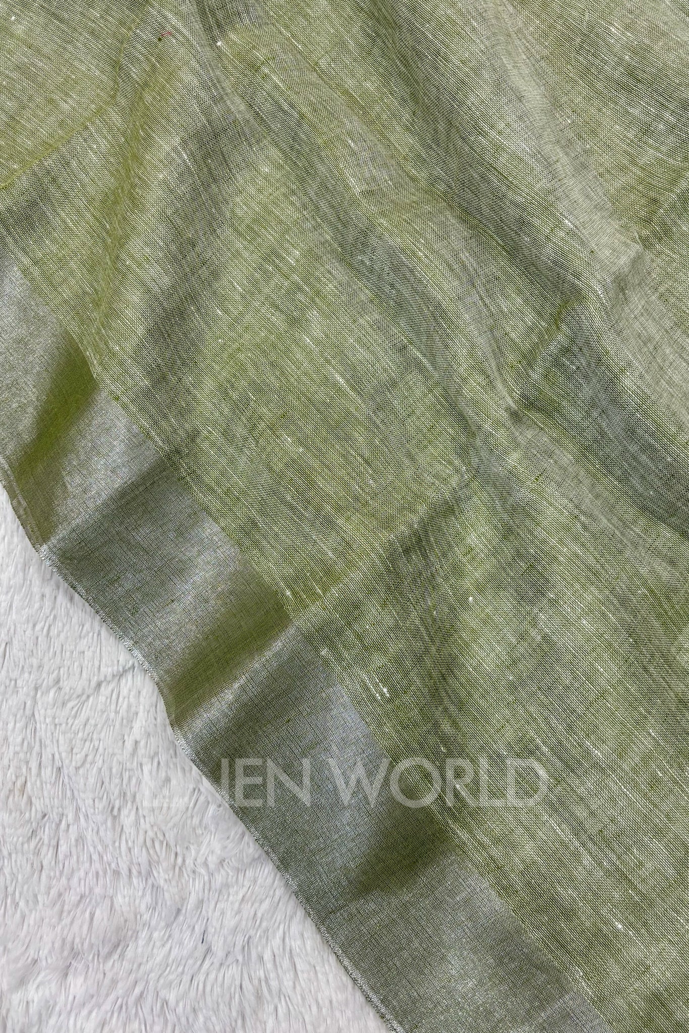 green handwoven pure linen saree - linenworldonline.in