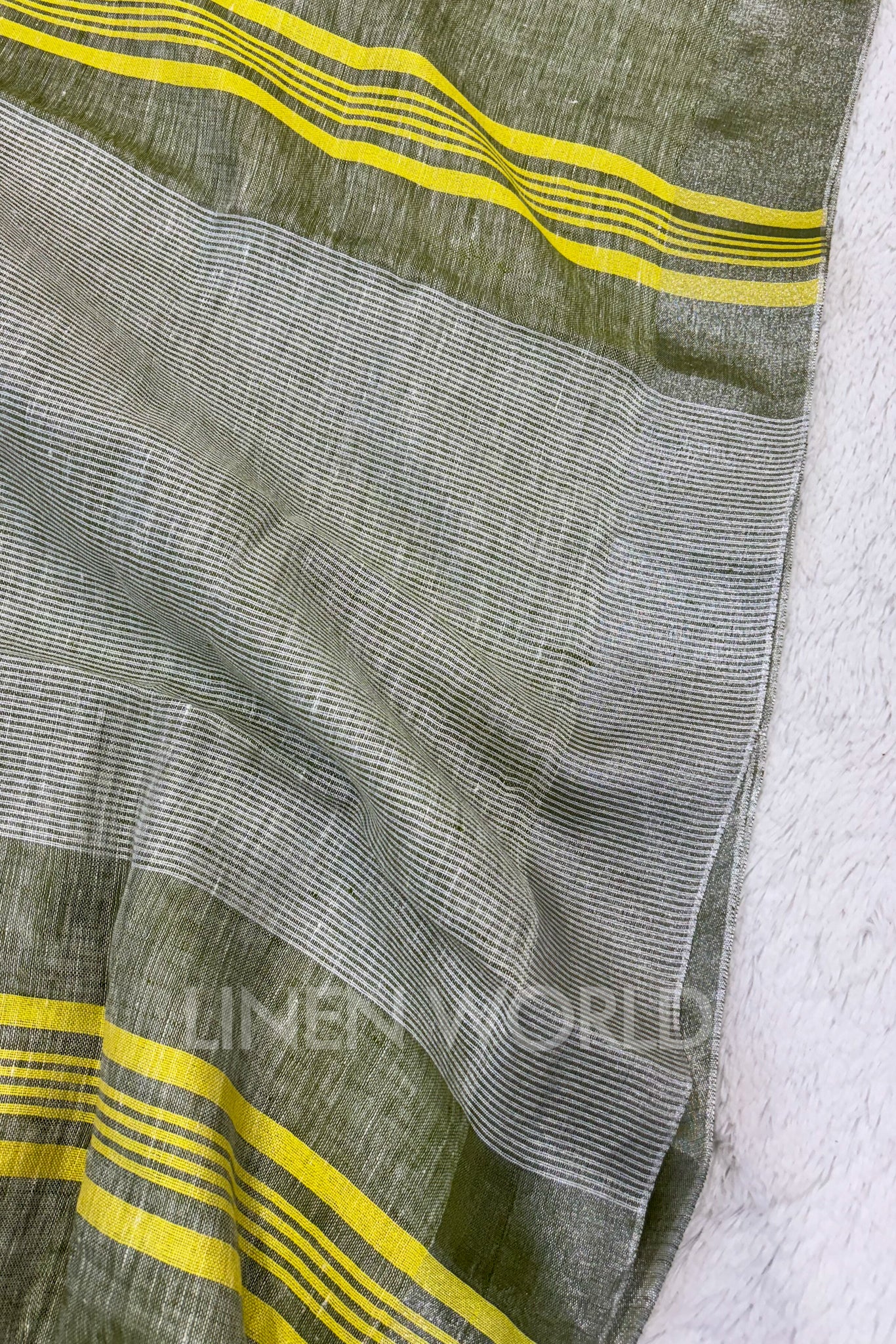 green handwoven pure linen saree - linenworldonline.in