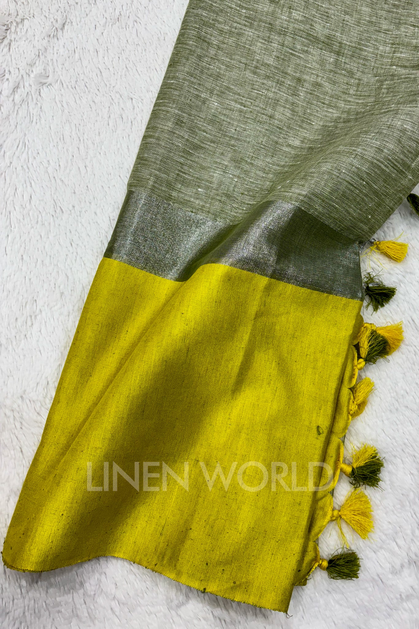 green handwoven pure linen saree - linenworldonline.in