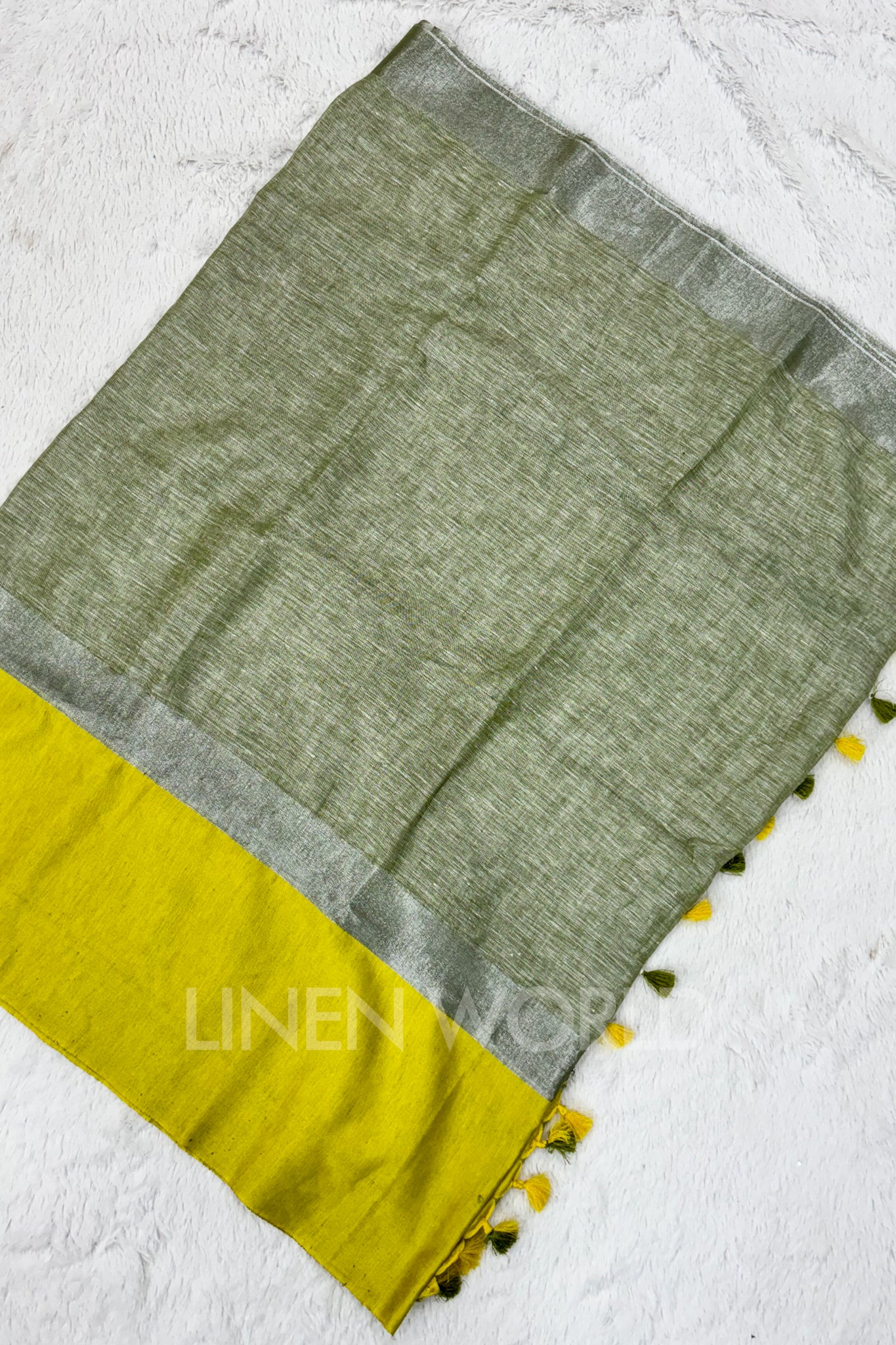 green handwoven pure linen saree - linenworldonline.in