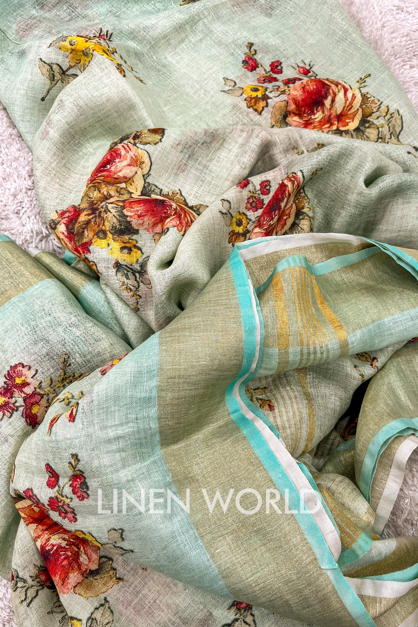 zaina - digital printed pure linen saree | linenworldonline.in