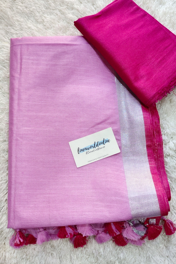 pink cotton linen saree - linenworldonline.in