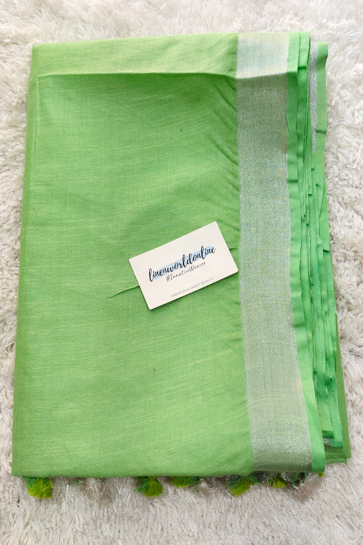 light green cotton linen saree - linenworldonline.in