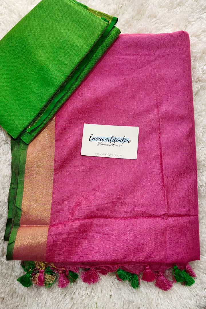 dark pink cotton linen saree - linenworldonline.in