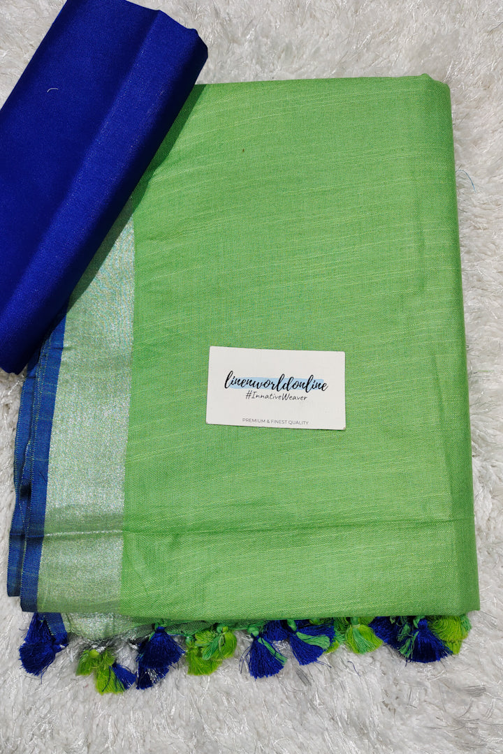 light green cotton linen saree - linenworldonline.in