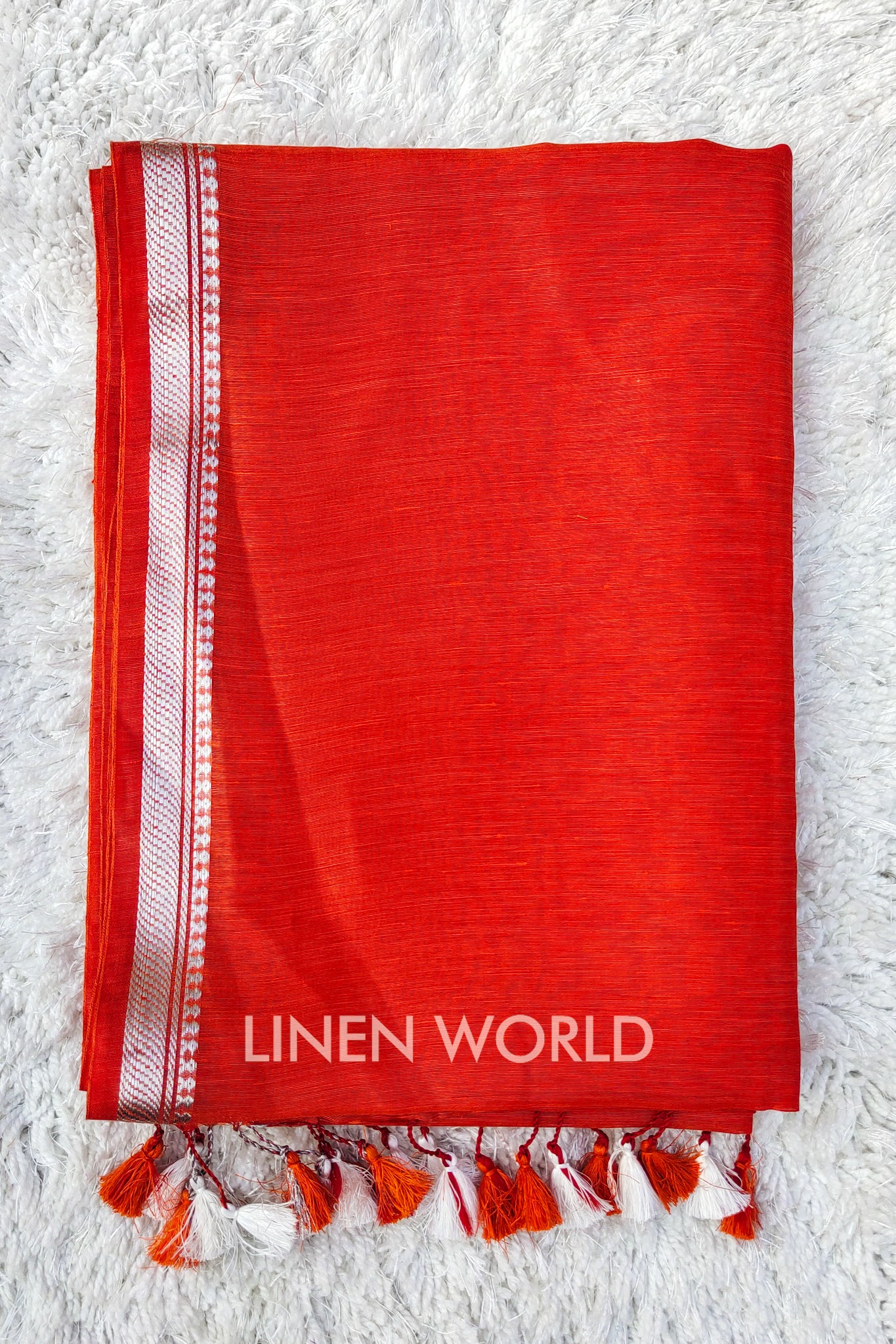 camila - banarasi border magenta orange silk linen saree - linenworldonline.in
