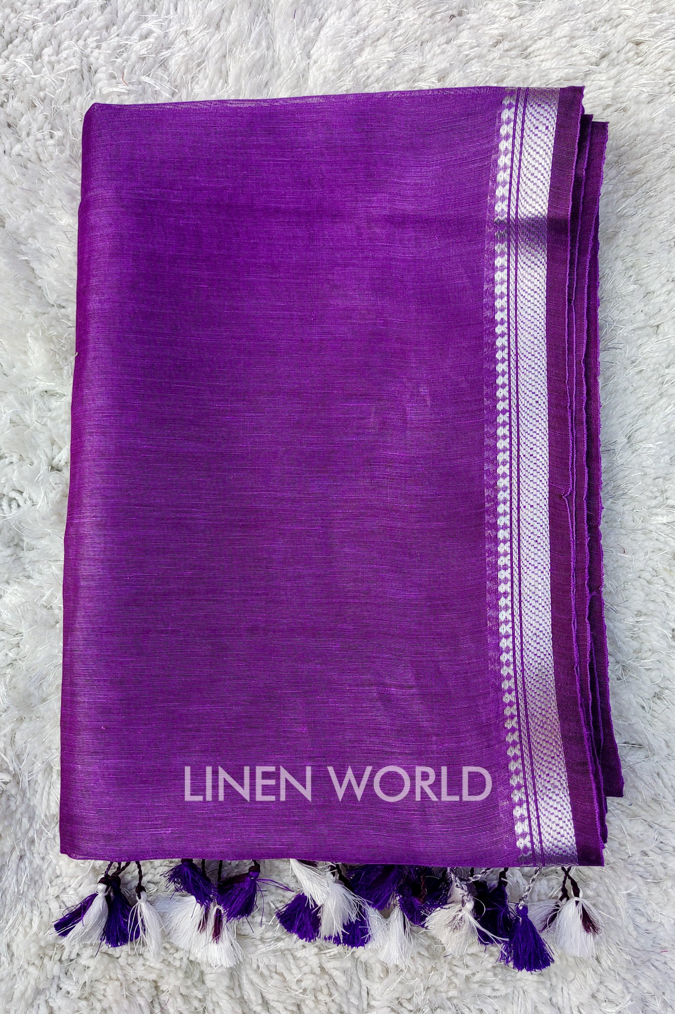 amelia - banarasi border purple silk linen saree - linenworldonline.in