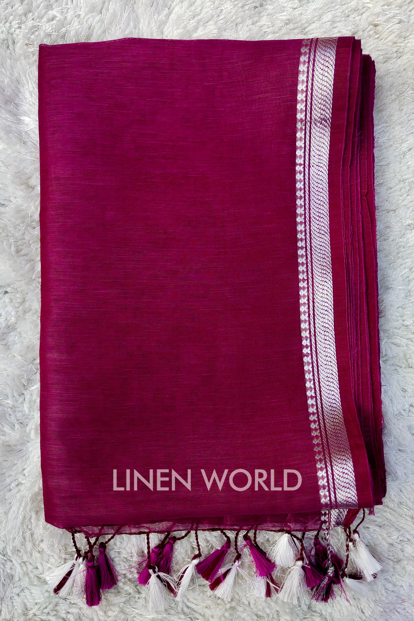isabella - banarasi border magenta pink silk linen saree - linenworldonline.in