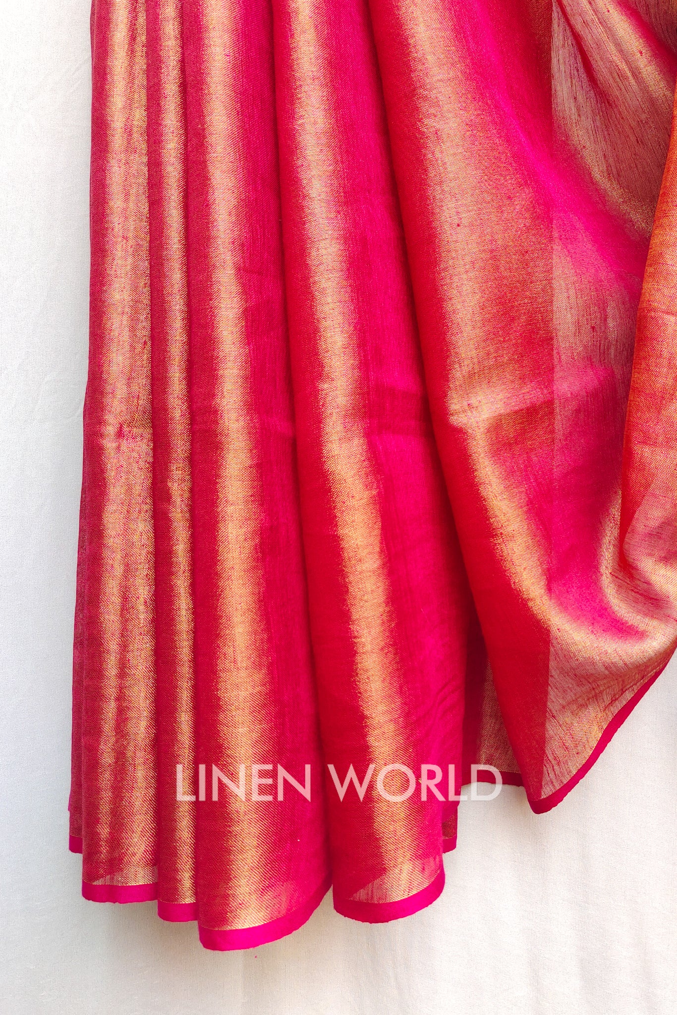 millie - pink zari linen sari - linenworldonline.in
