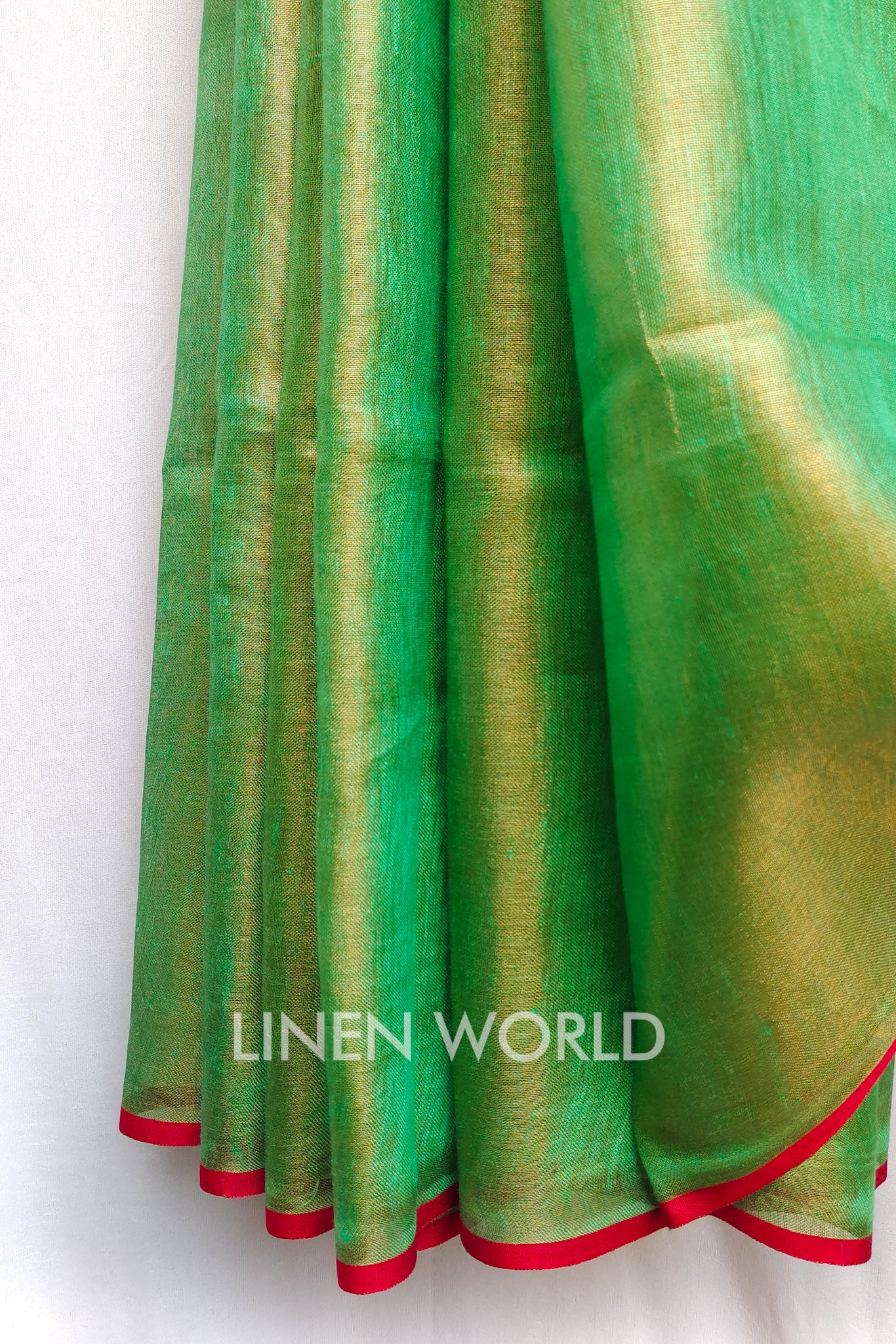 gracie - green zari linen sari - linenworldonline.in