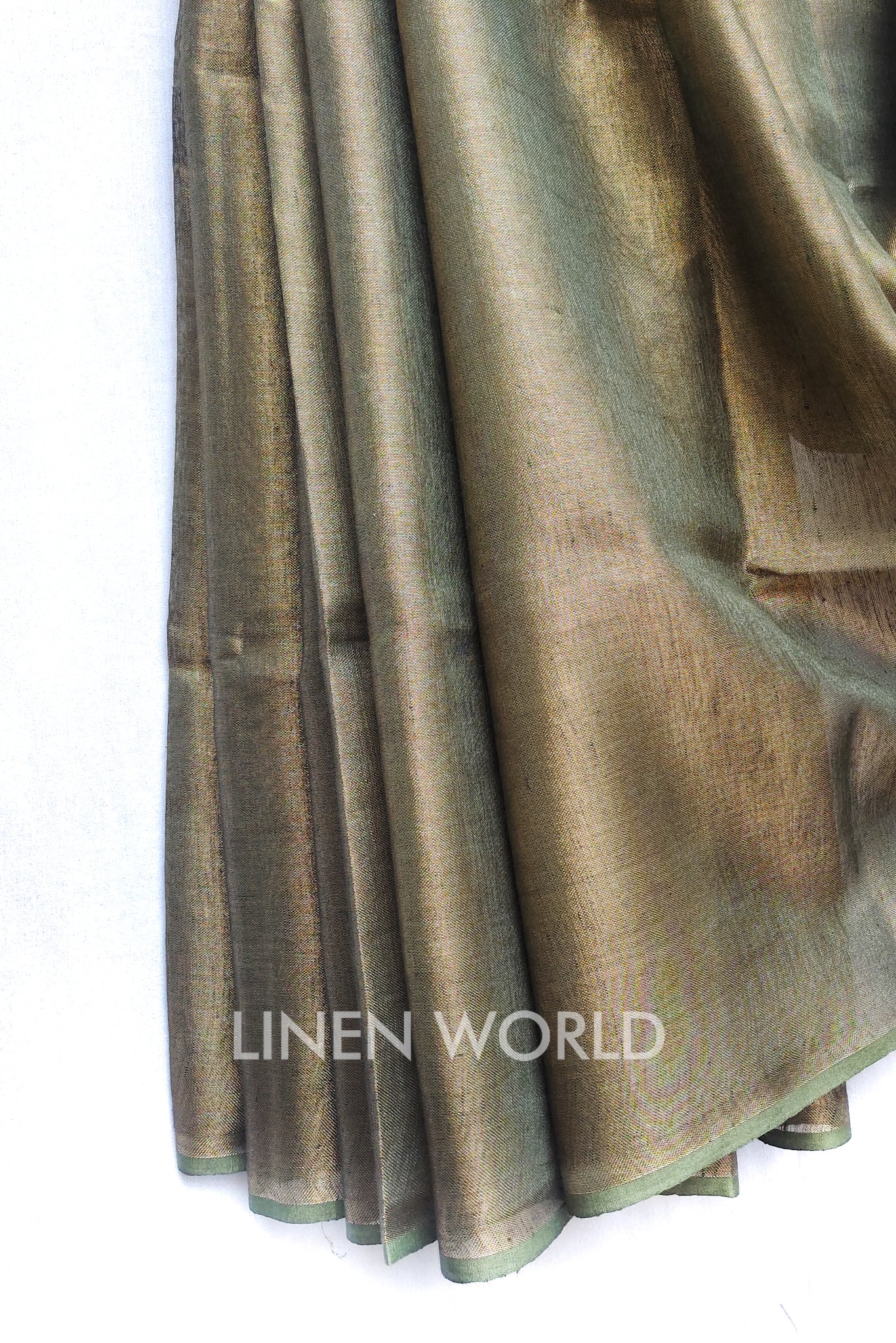 egwene - olive green zari linen sari - linenworldonline.in
