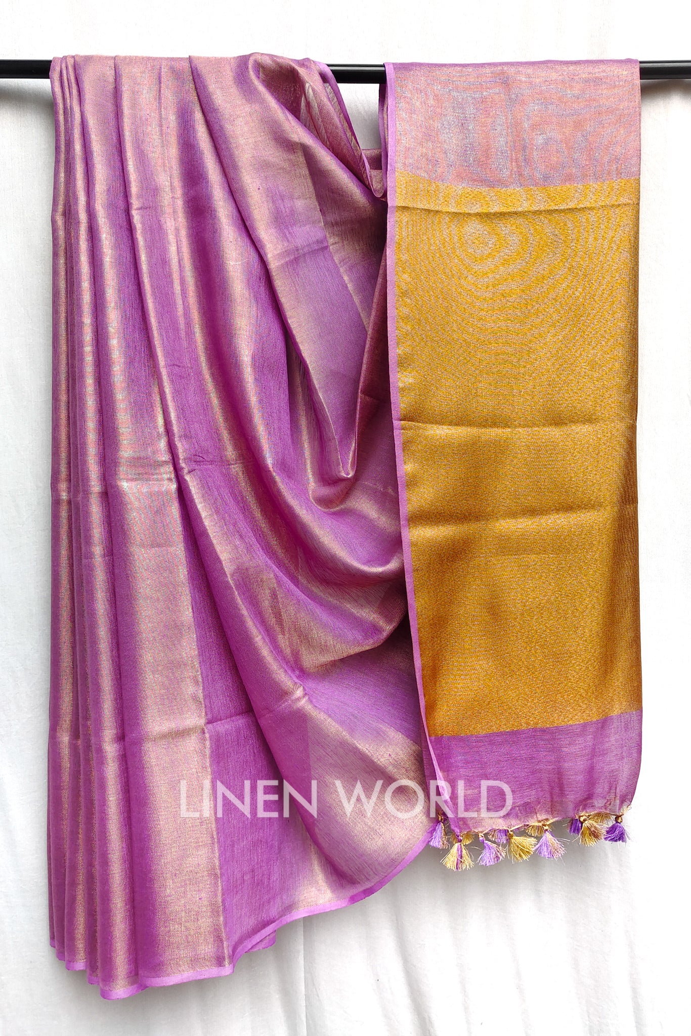 elsie - lavender zari linen sari - linenworldonline.in