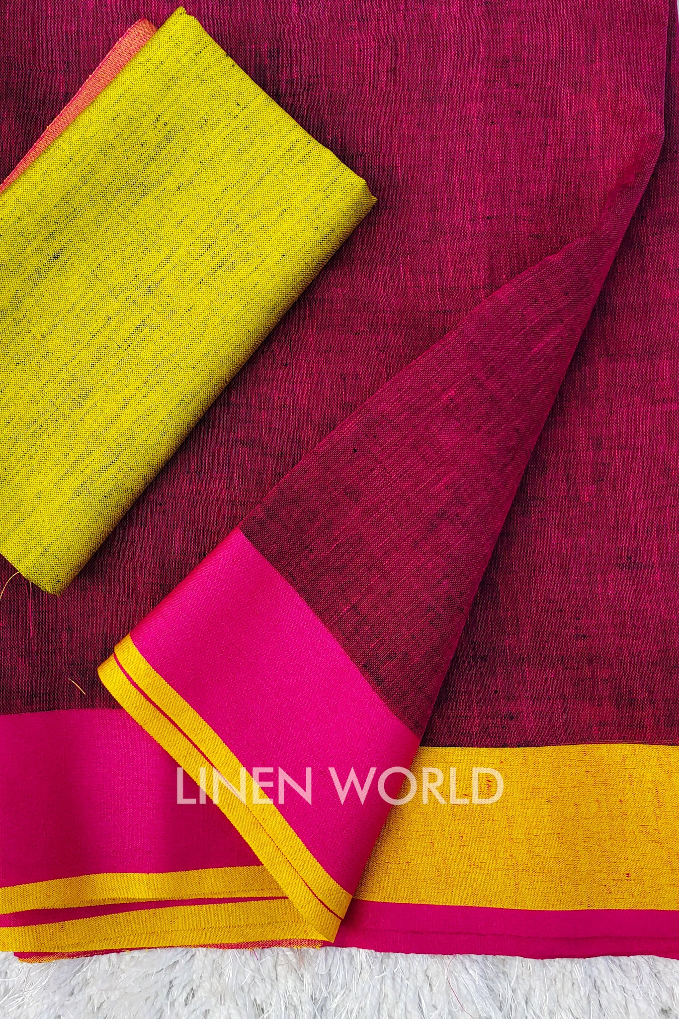 eesha - pink organic linen saree - linenworldonline.in
